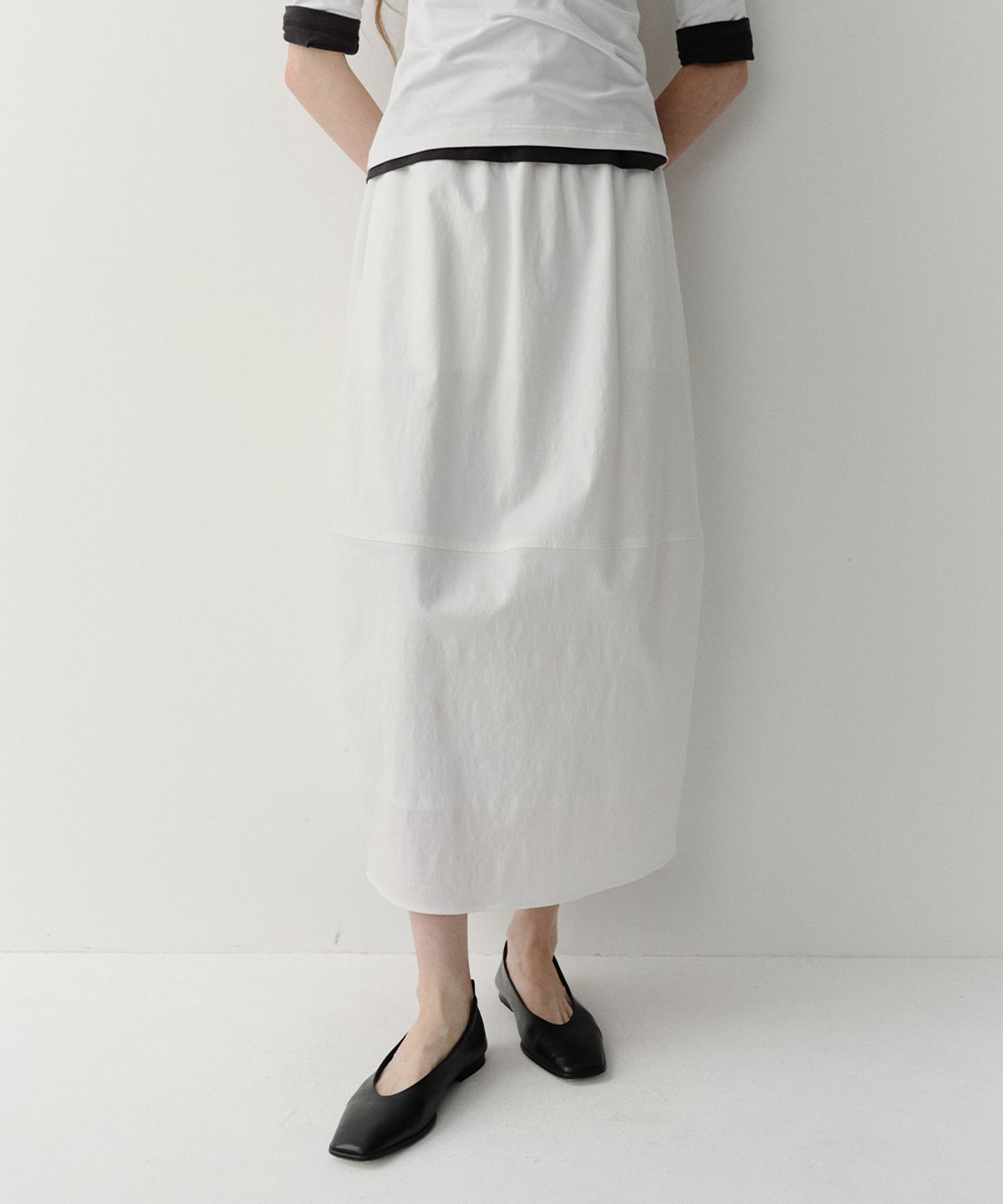 이아(EAAH) COCOON BANDING SKIRT (WHITE)