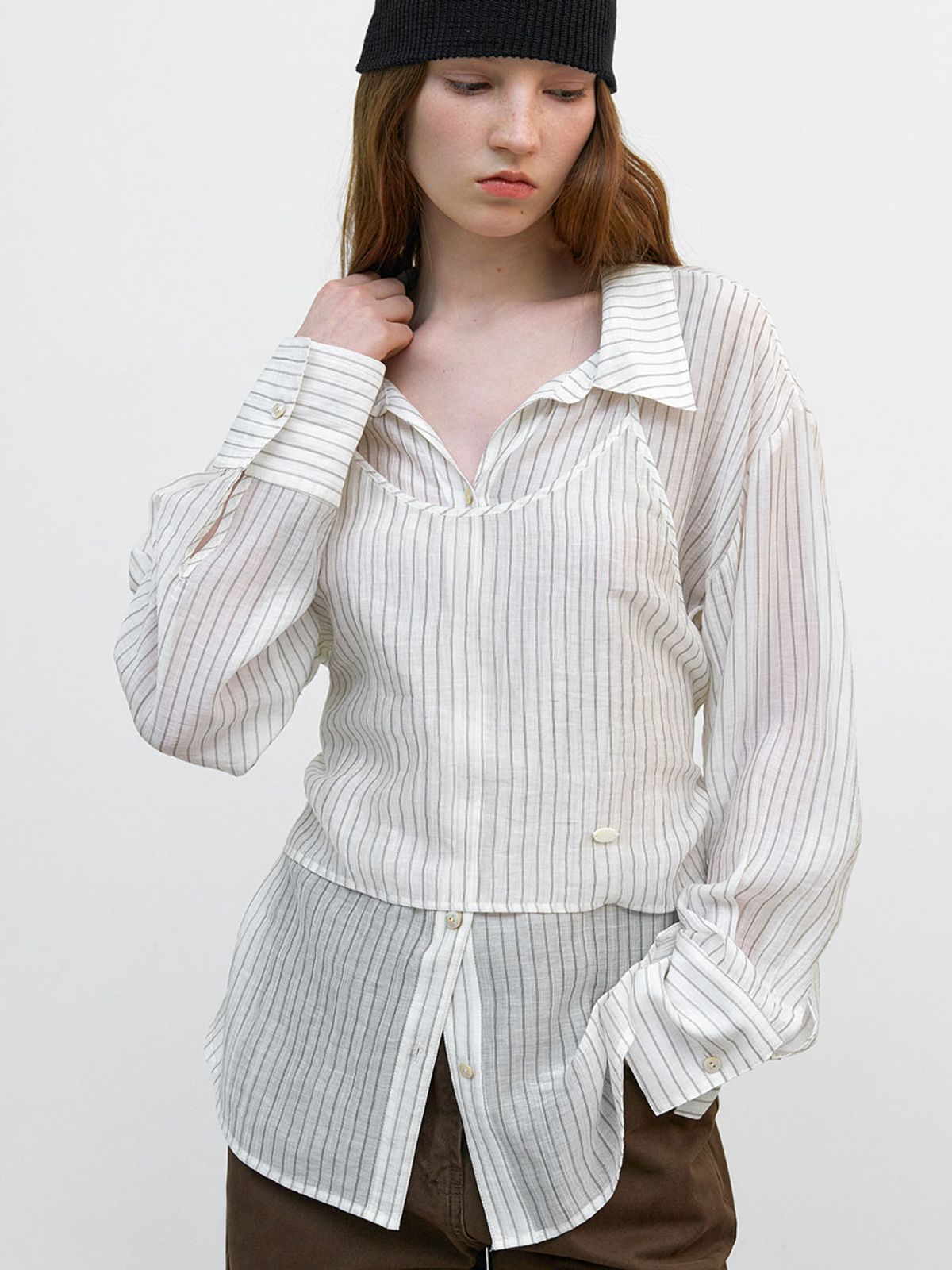 아틀리에 나인(ATELIER NAIN) STRIPE RIBBON BUSTIER BLOUSE (BL-4388)