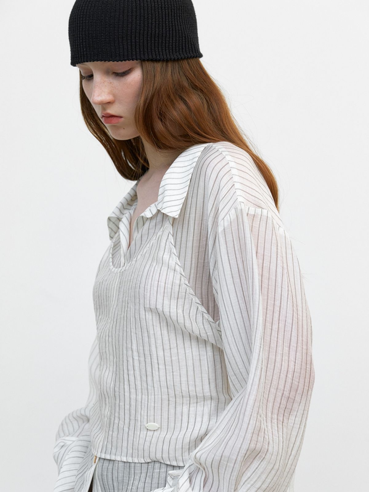 아틀리에 나인(ATELIER NAIN) STRIPE RIBBON BUSTIER BLOUSE (BL-4388)