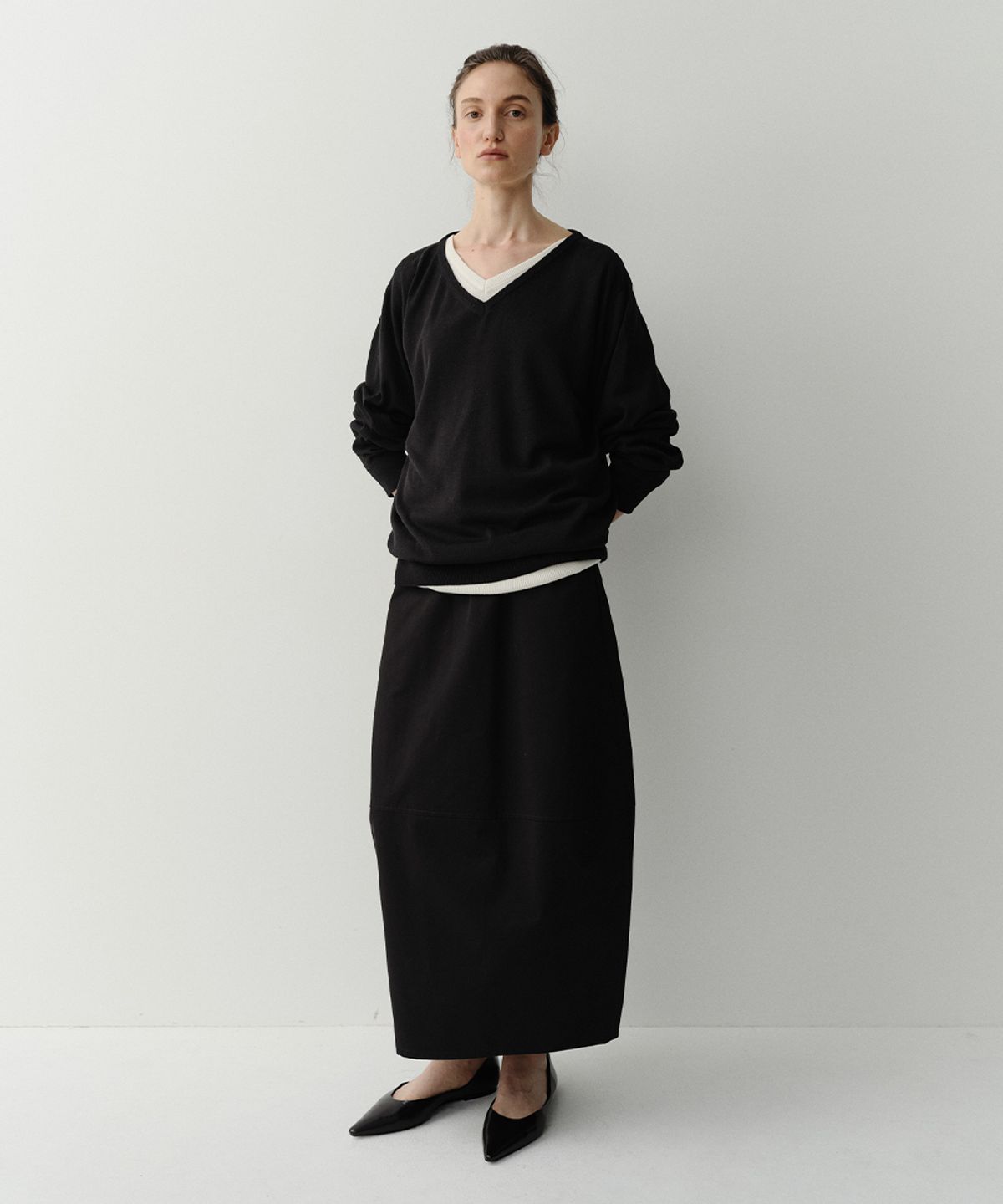 이아(EAAH) COCOON BANDING SKIRT (BLACK)