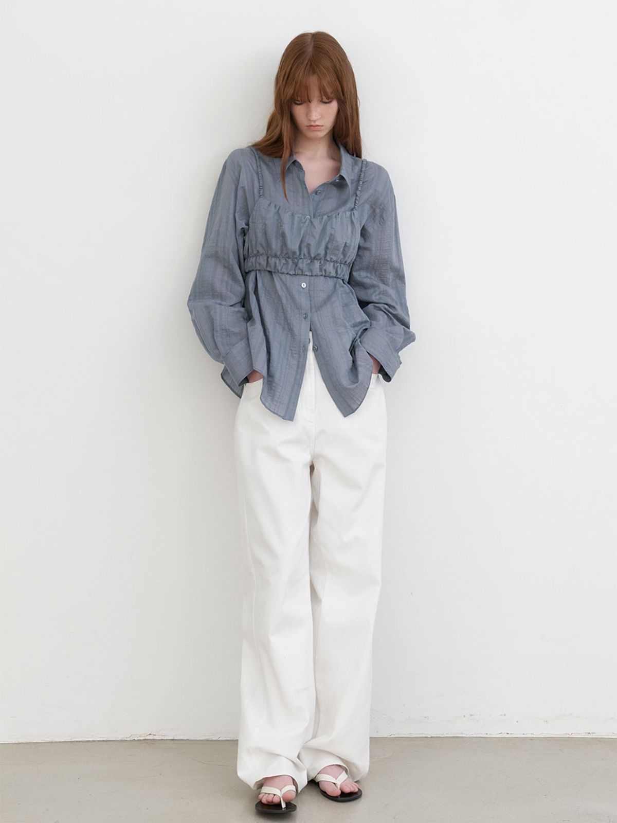 아틀리에 나인(ATELIER NAIN) SHEER VOLIME TOP&LAYERED SHIRTS (BL-4393)