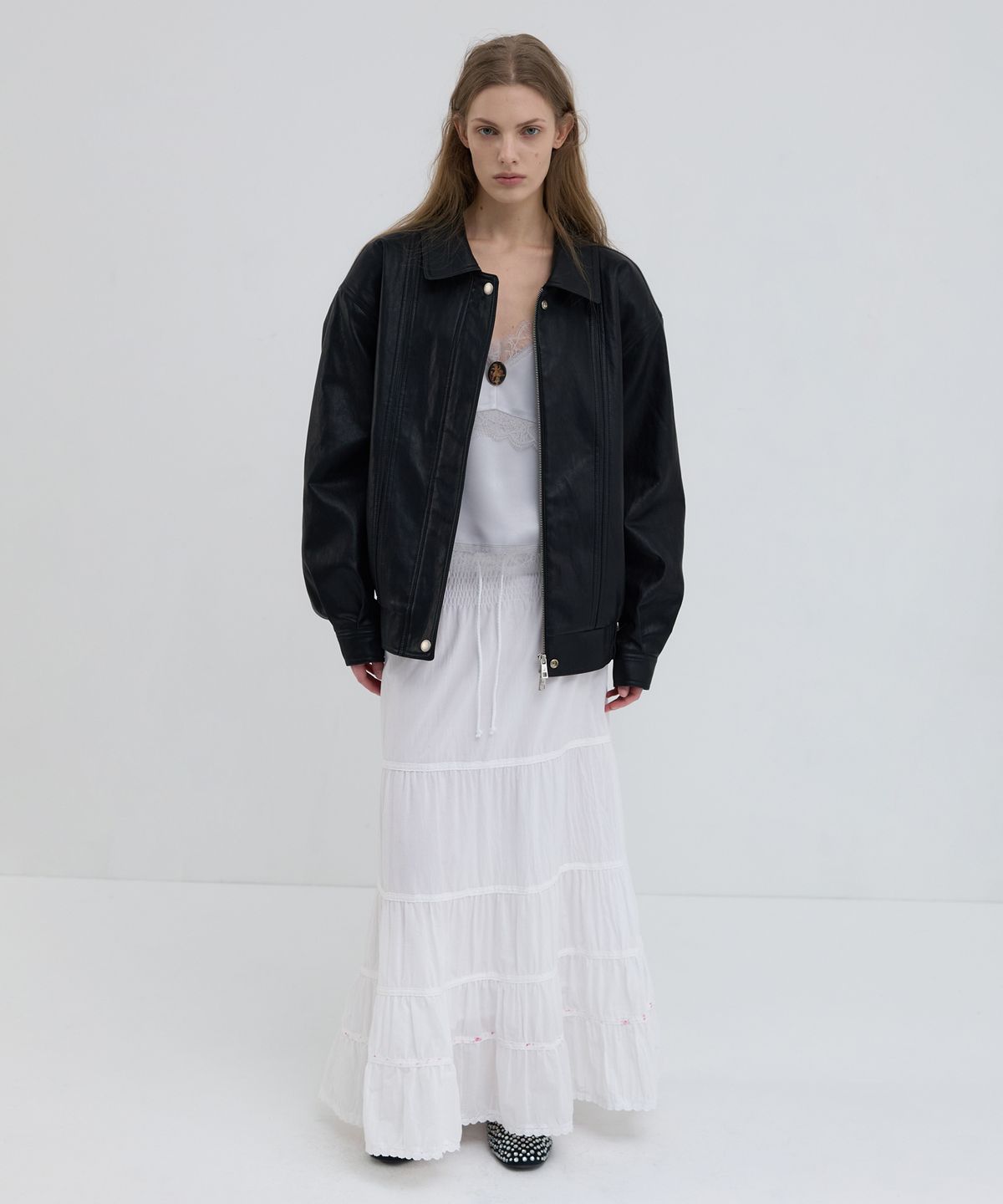 오버듀플레어(OVERDUEFLAIR) VINTAGE LEATHER BLOUSON JACKET_BLACK