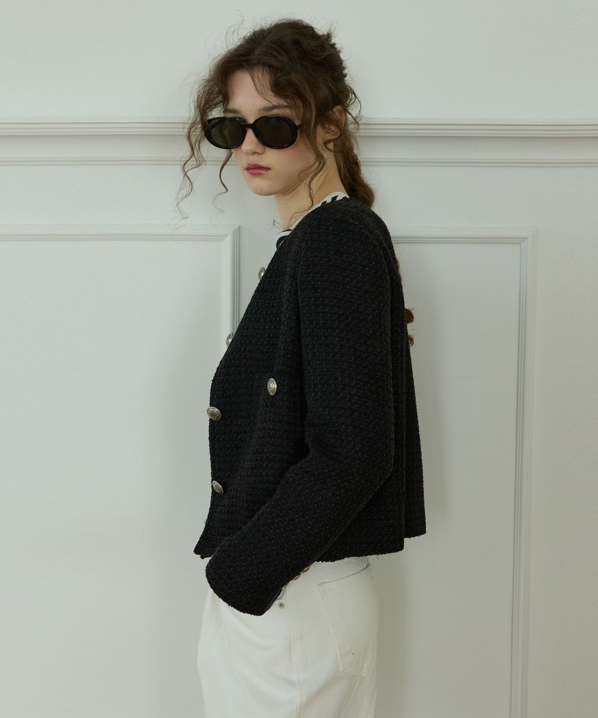 오픈도어스튜디오(OPENDOORSTUDIO) Texture tweed jaket Black