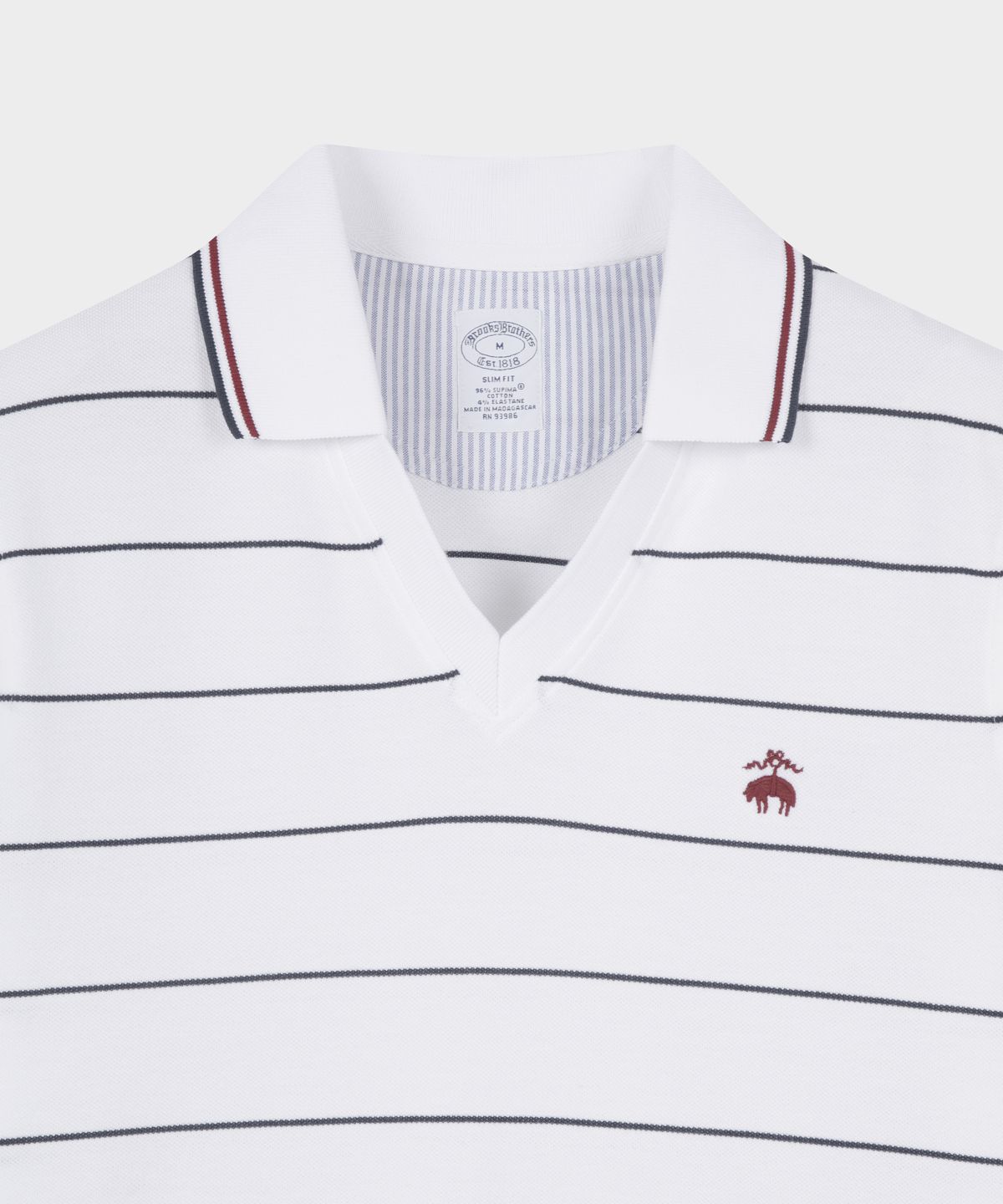브룩스 브라더스(BROOKS BROTHERS) 슬림핏 사커 스트라이프 숏슬리브 피케 폴로 (화이트) (BBNTMM7669AFM)