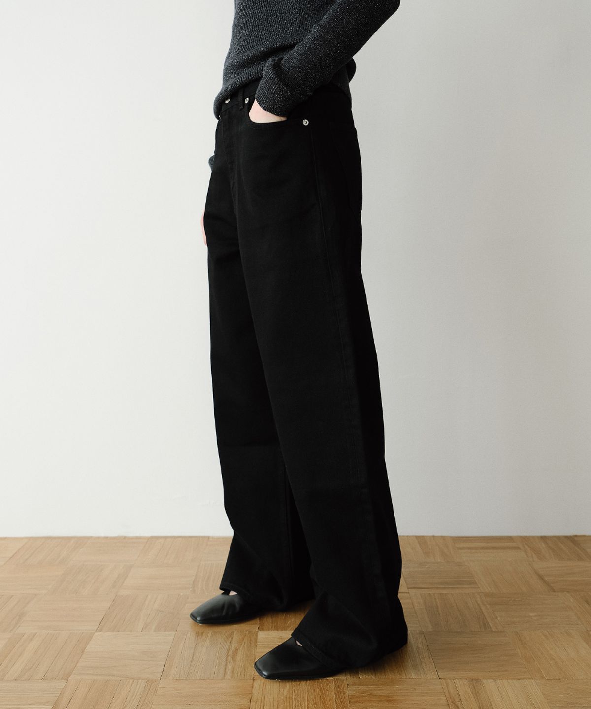 이아(EAAH) WIDE DENIM PANTS (BLACK)