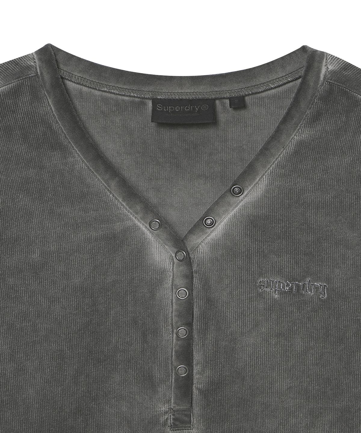 슈퍼드라이(SUPERDRY) 우먼스 브이넥 헨리 롱슬리브 차콜 SDFILCQ46CHL