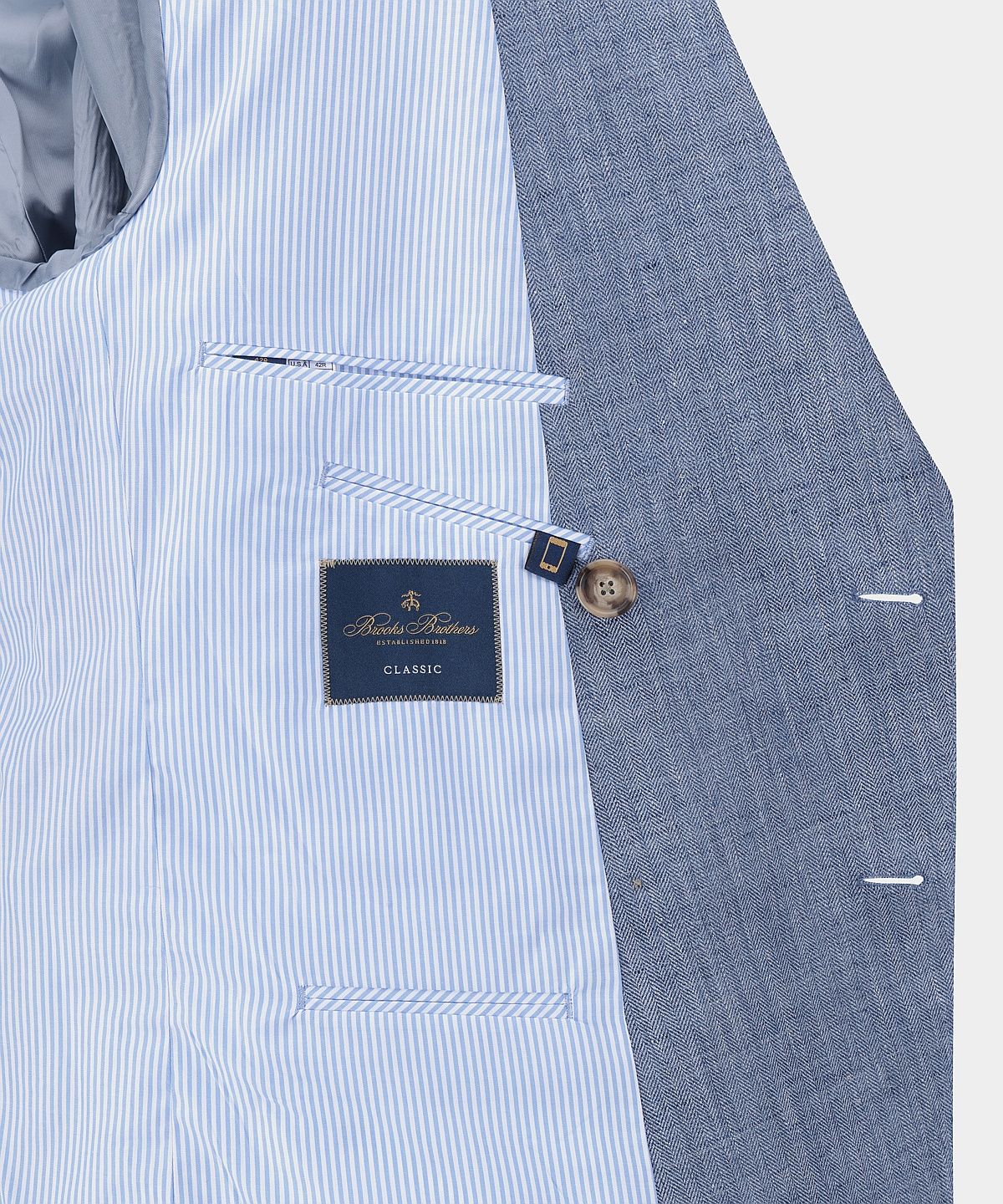 브룩스 브라더스(BROOKS BROTHERS) 클래식핏 린넨 헤링본 더블 재킷 (라이트블루) (BBJDMM0469LFM)