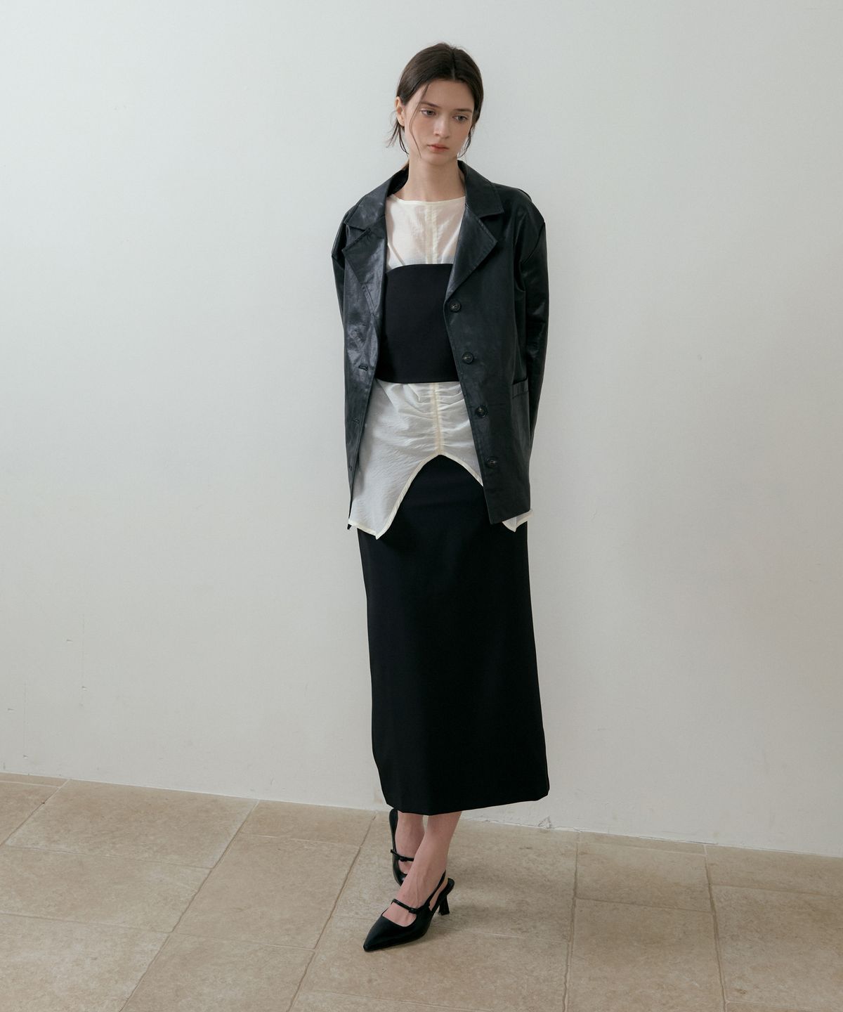 리올그(REORG) BATD TRIM SHIRRING BLOUSE CREAM