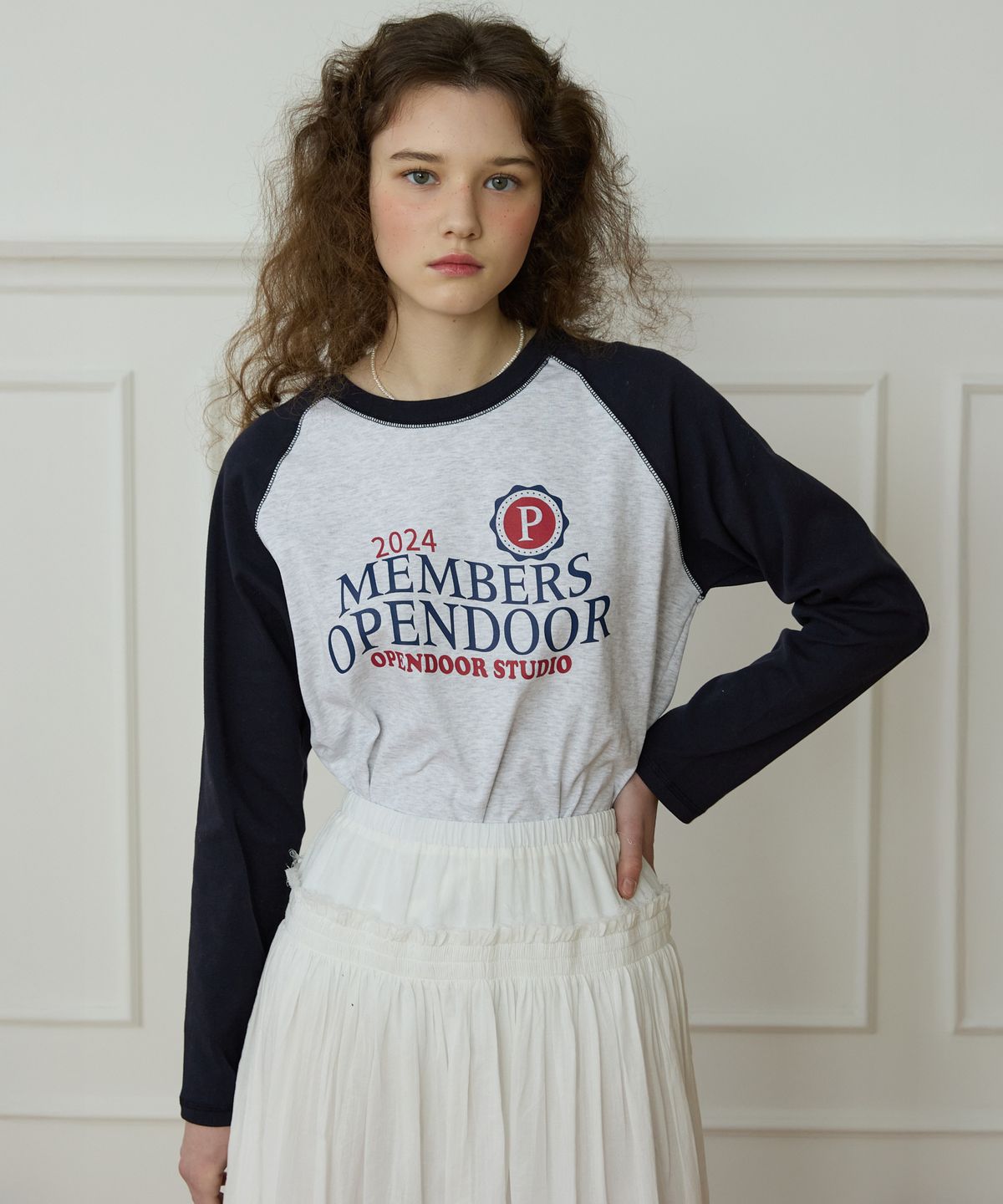 오픈도어스튜디오(OPENDOORSTUDIO) Lettering raglan tee Navy