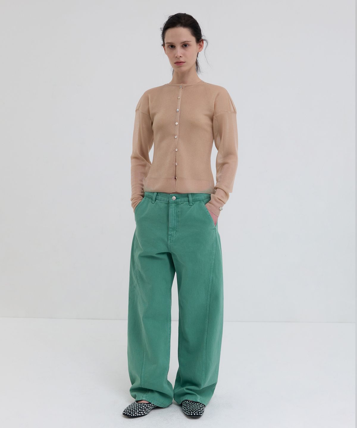 오버듀플레어(OVERDUEFLAIR) VINTAGE CURVED DENIM PANTS_PEPPERMINT