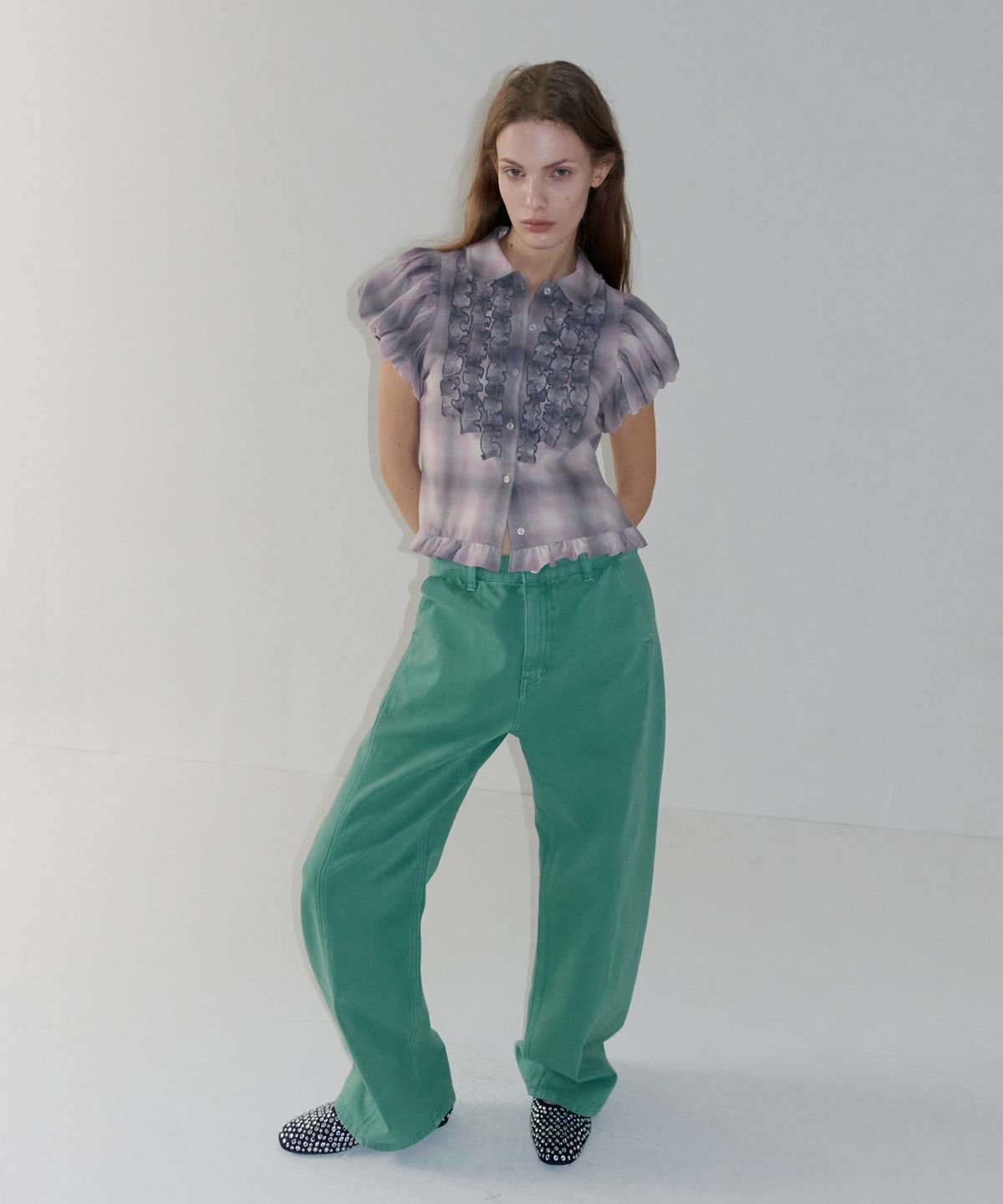 오버듀플레어(OVERDUEFLAIR) VINTAGE CURVED DENIM PANTS_PEPPERMINT