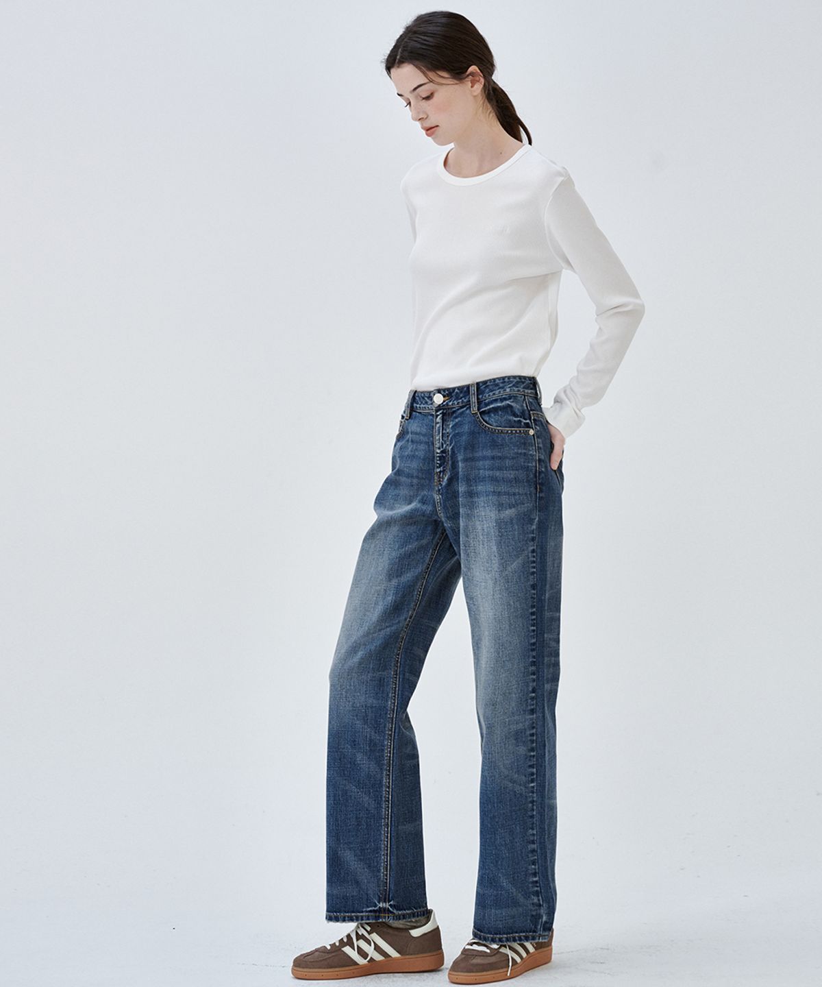 마롭(MALOUPE) 9154 크롭 와이드 데님 (미디움 인디고)