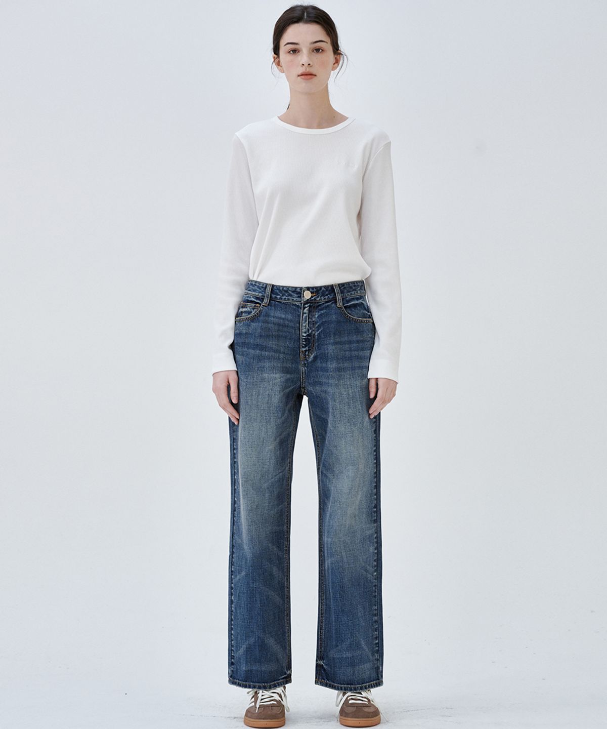 마롭(MALOUPE) 9154 크롭 와이드 데님 (미디움 인디고)