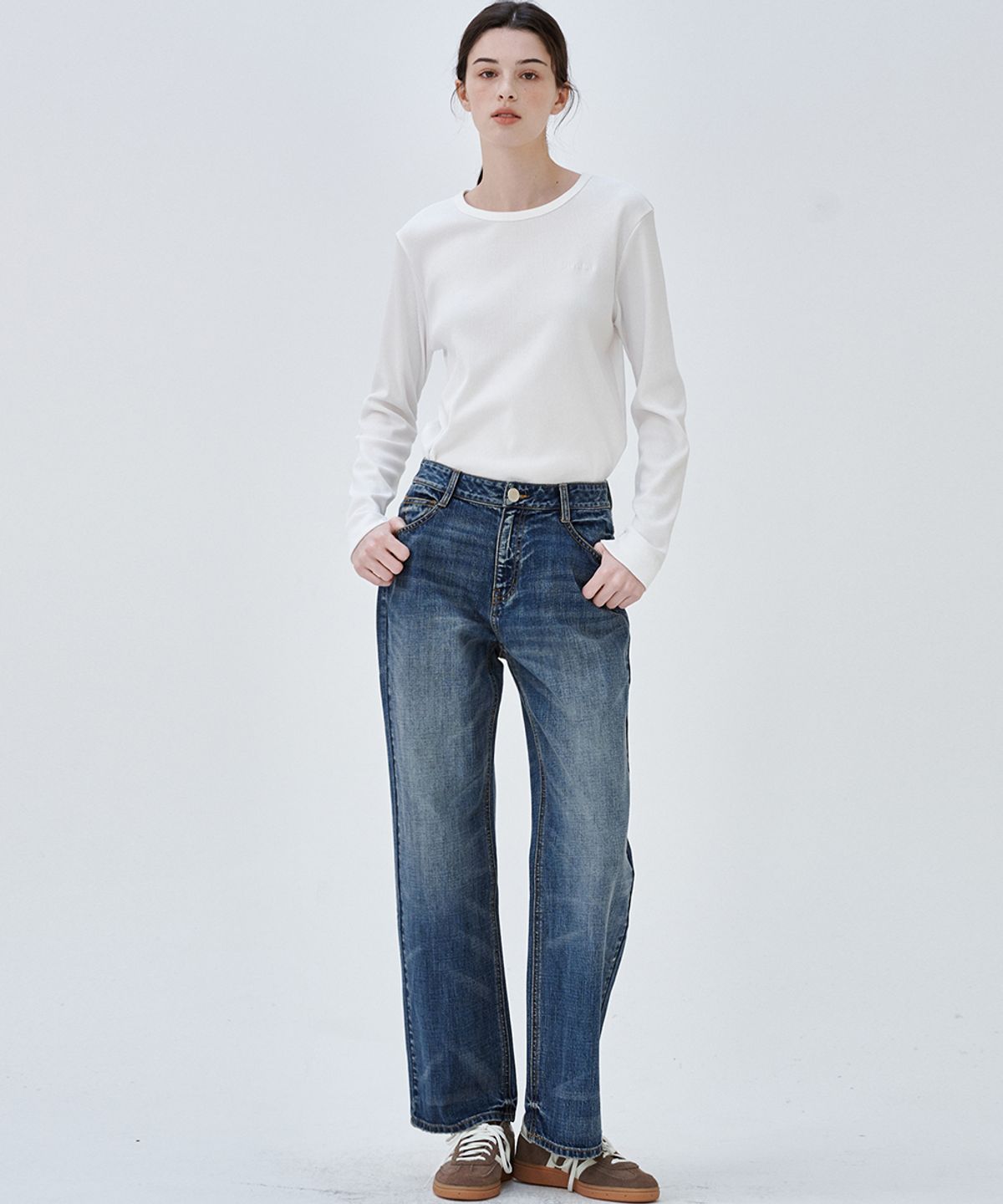 마롭(MALOUPE) 9154 크롭 와이드 데님 (미디움 인디고)