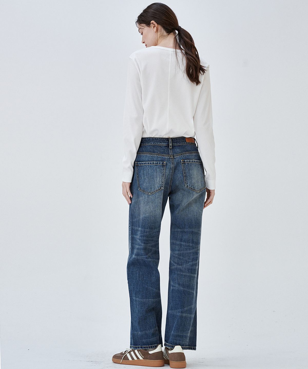 마롭(MALOUPE) 9154 크롭 와이드 데님 (미디움 인디고)