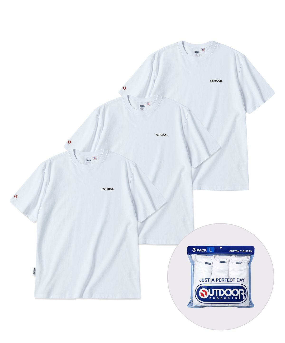 아웃도어 프로덕츠(OUTDOOR PRODUCTS) 로고 3팩 티셔츠 (화이트)