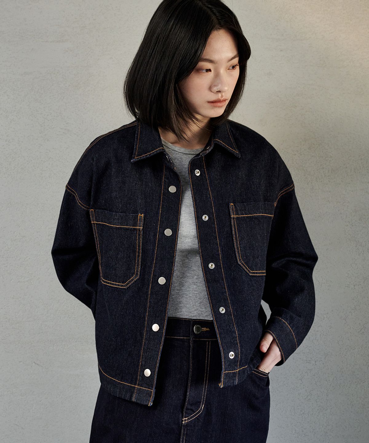마롭(MALOUPE) 9404 넌페이드 데님 셔켓 (다크 인디고)