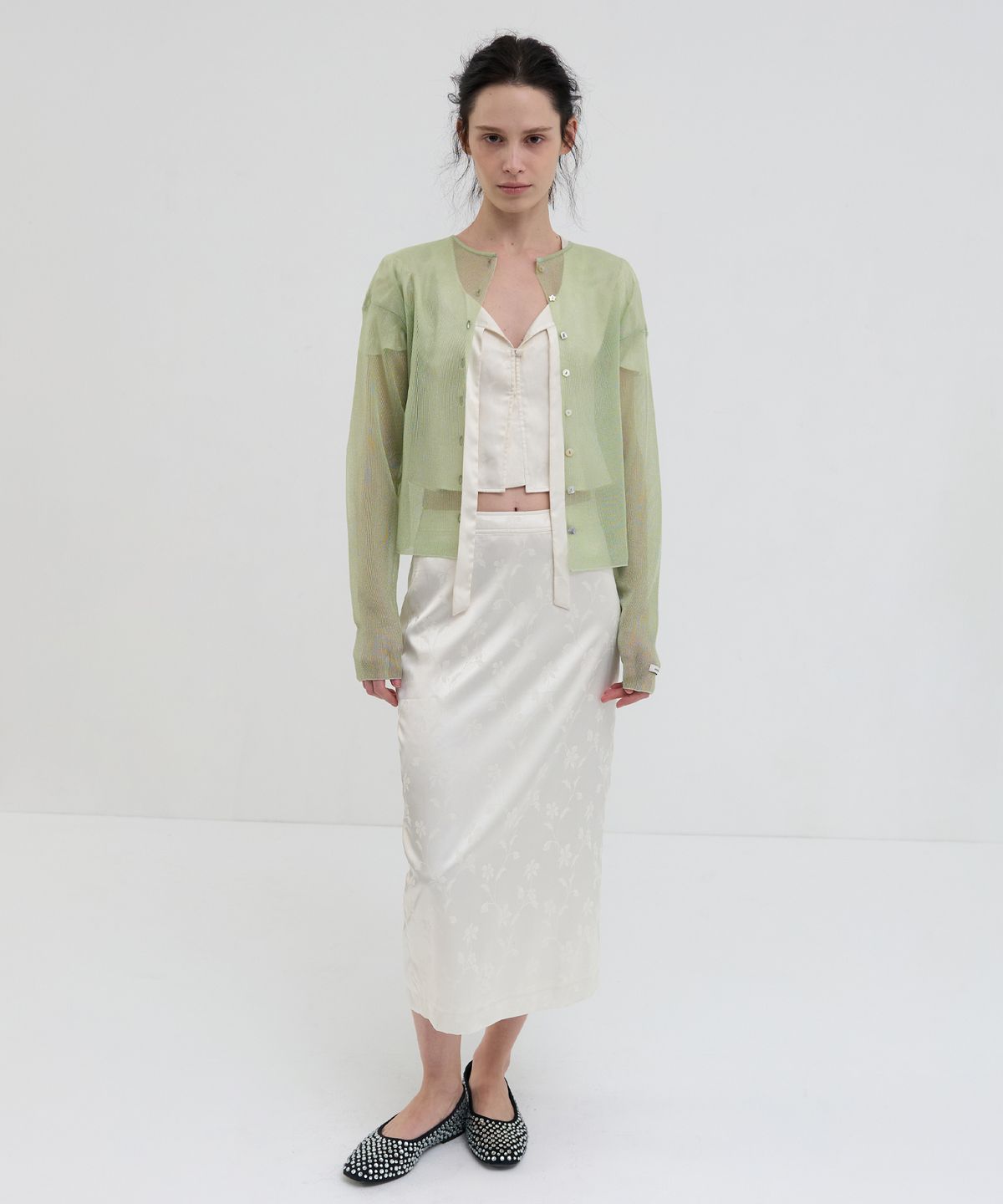 오버듀플레어(OVERDUEFLAIR) SHEER GLOSSY CARDIGAN_JELLY MINT