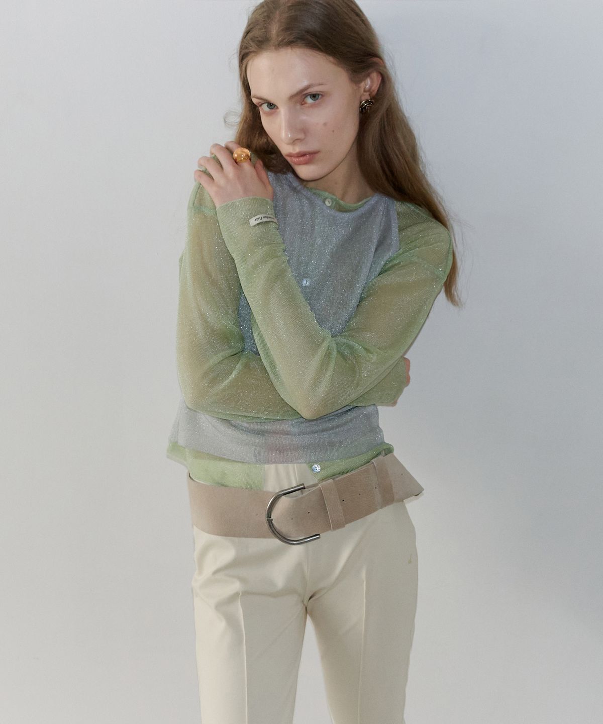 오버듀플레어(OVERDUEFLAIR) SHEER GLOSSY CARDIGAN_JELLY MINT