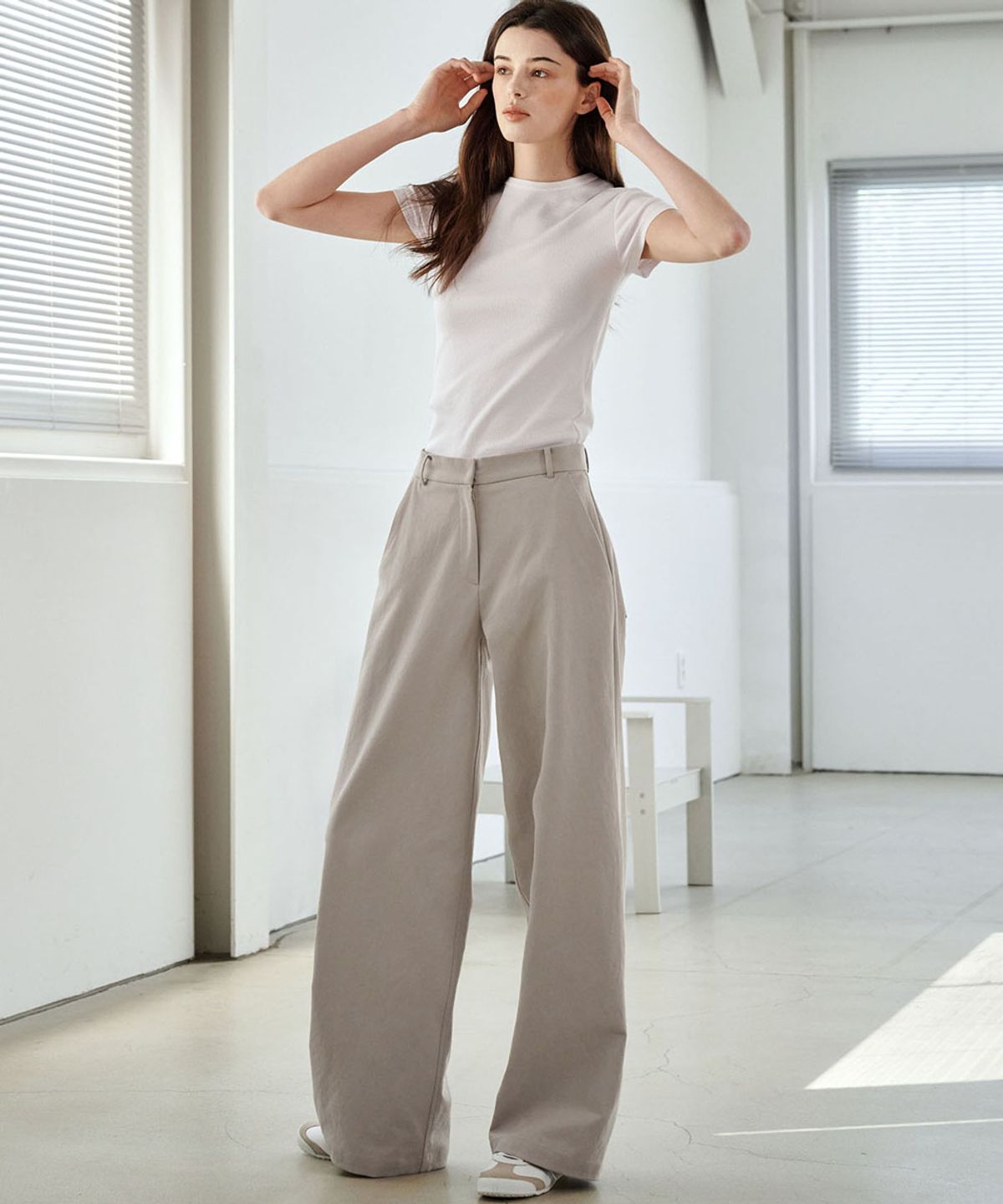 마롭(MALOUPE) 2171 스트레치 경량 와이드 팬츠 (베이지)