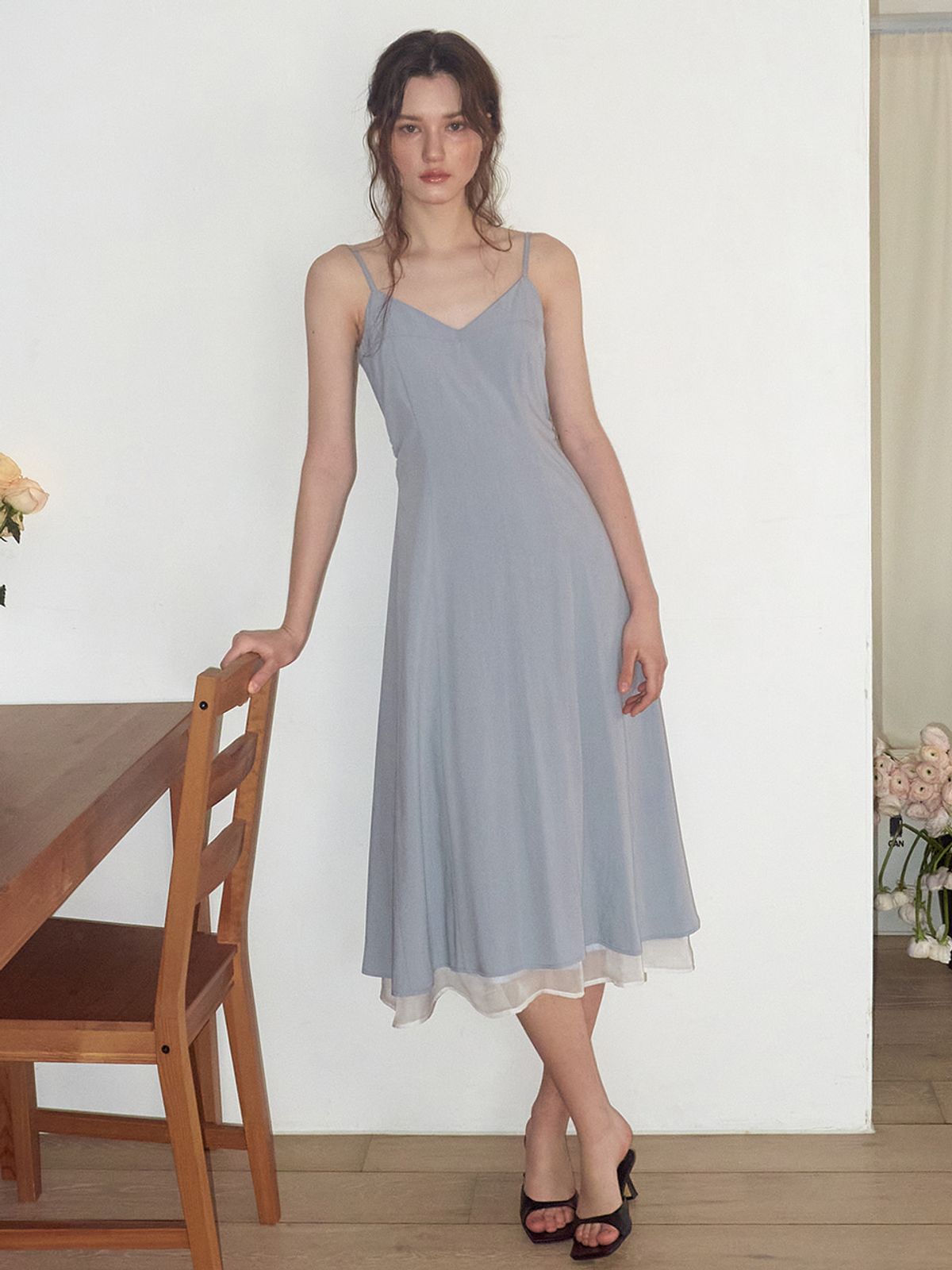 에트몽(ETMON) Slip Layered Hem Dress, Sky Blue