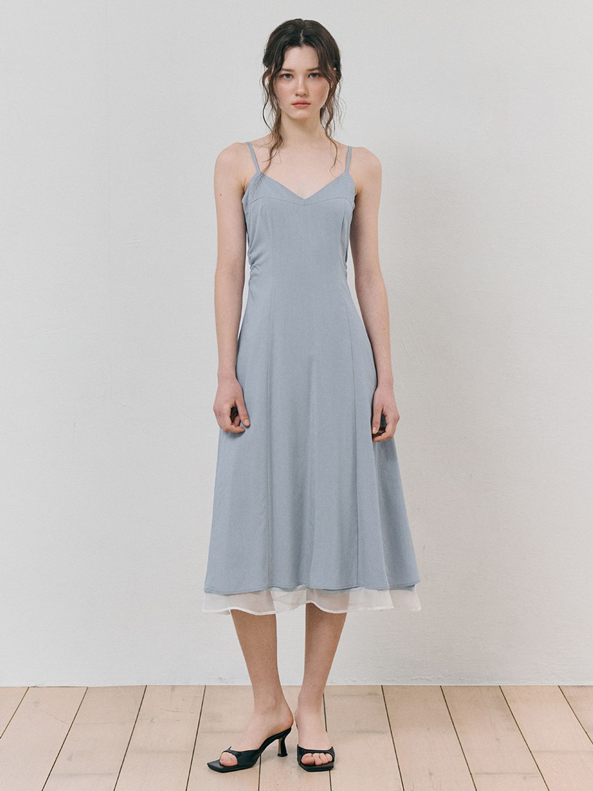 에트몽(ETMON) Slip Layered Hem Dress, Sky Blue