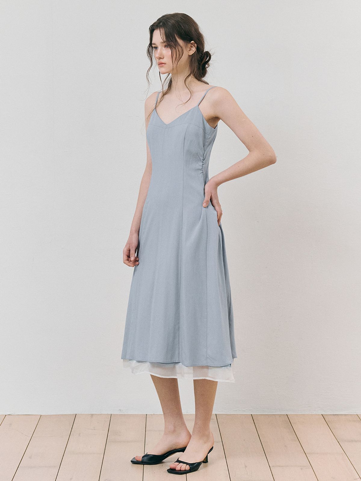 에트몽(ETMON) Slip Layered Hem Dress, Sky Blue
