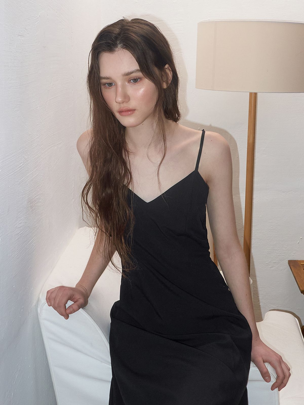 에트몽(ETMON) Slip Layered Hem Dress, Black