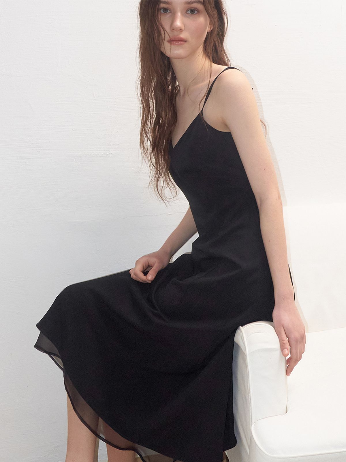 에트몽(ETMON) Slip Layered Hem Dress, Black