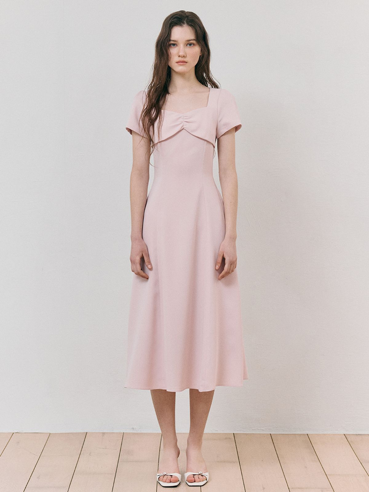 에트몽(ETMON) Heart Neck Ribbon Dress, Pink