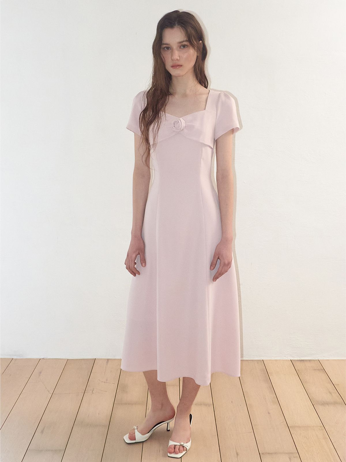 에트몽(ETMON) Heart Neck Ribbon Dress, Pink