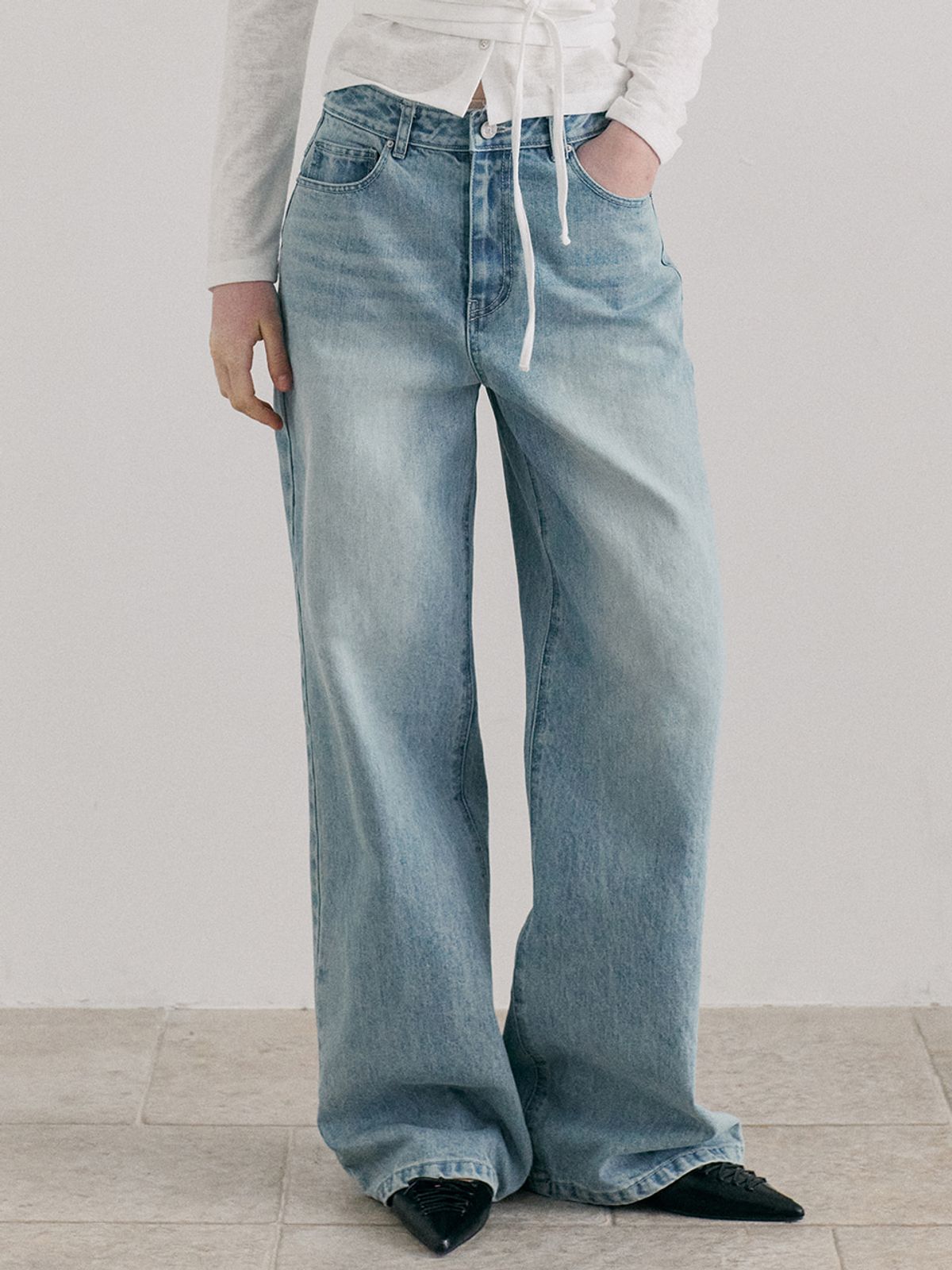에트몽(ETMON) Washed Denim Pants, Blue