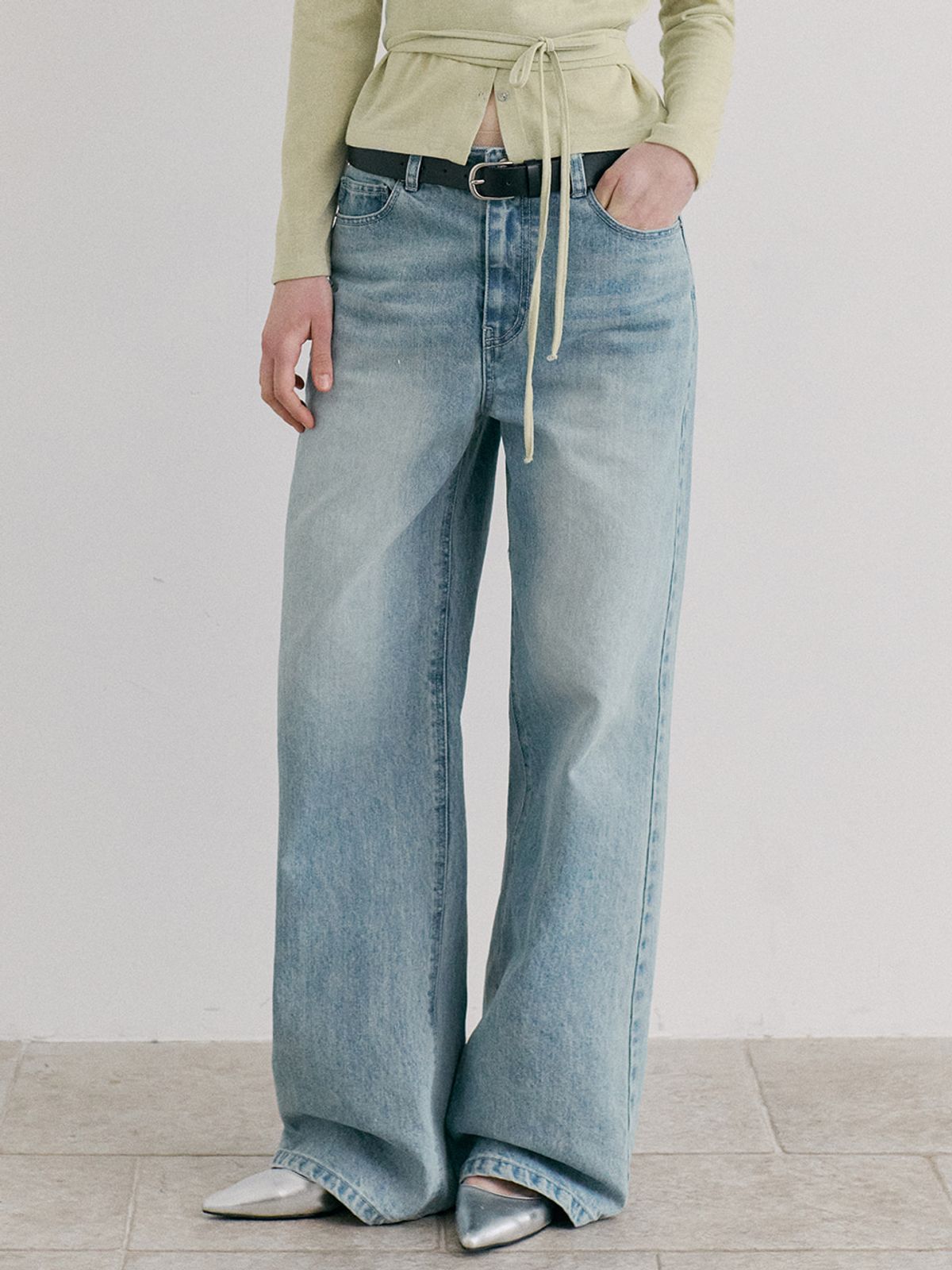 에트몽(ETMON) Washed Denim Pants, Blue