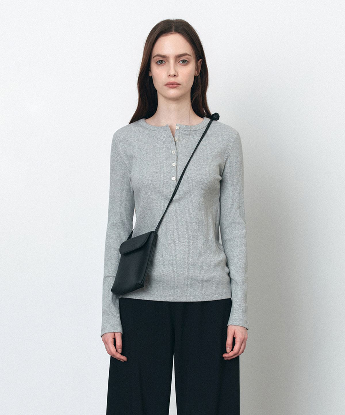 시야쥬(SIYAZU) SITP5245 멀티 골지 헨리넥 티셔츠_Melange gray