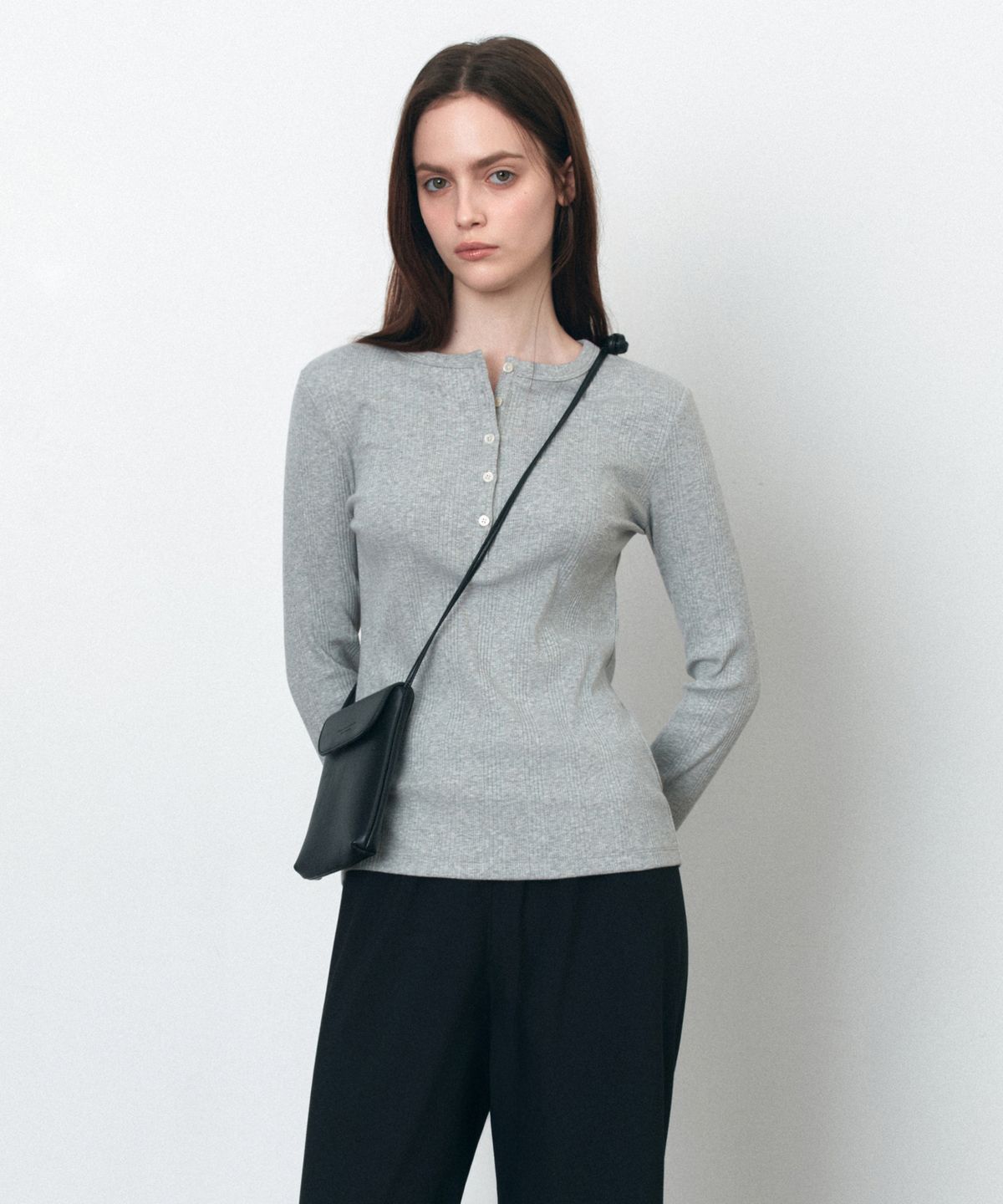 시야쥬(SIYAZU) SITP5245 멀티 골지 헨리넥 티셔츠_Melange gray