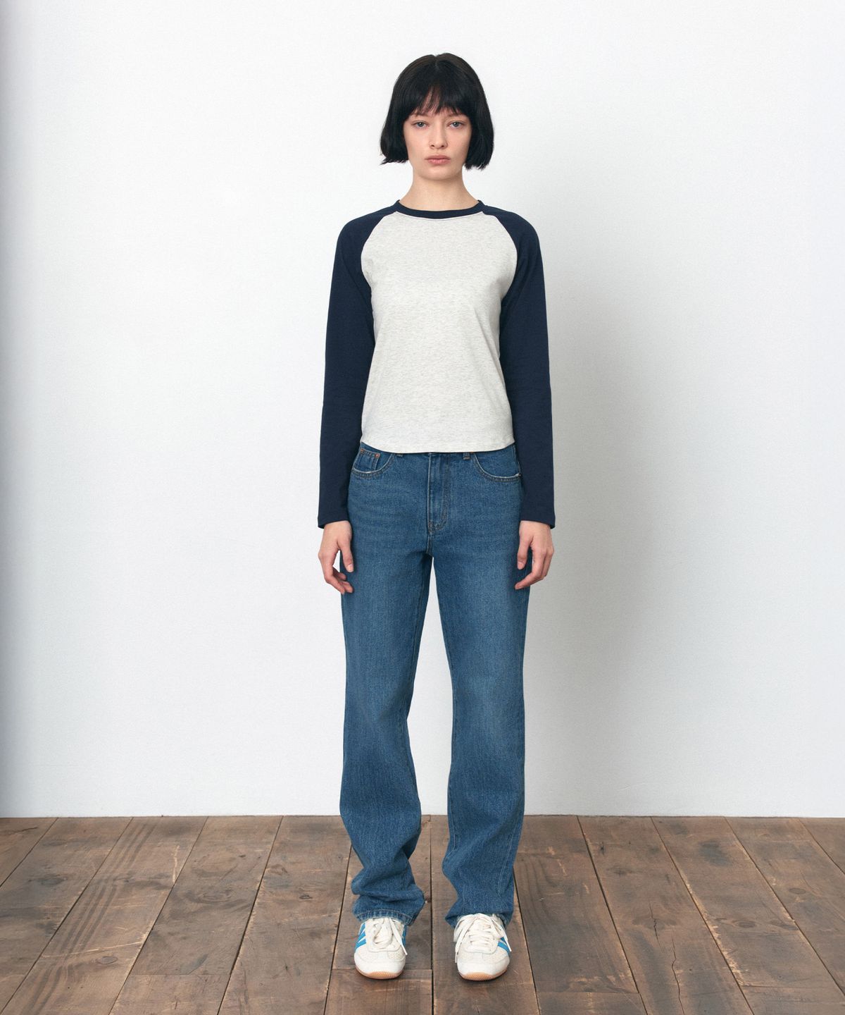 시야쥬(SIYAZU) SITP5244 슬림 래글런 배색 티셔츠_Navy