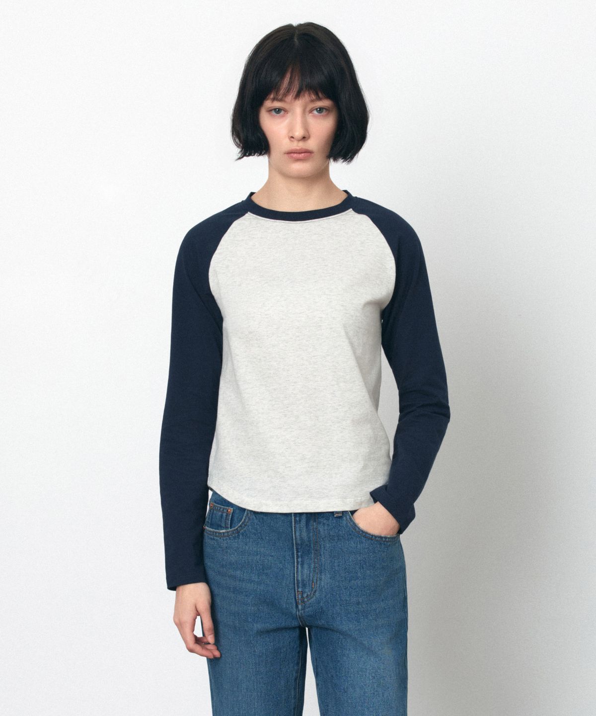 시야쥬(SIYAZU) SITP5244 슬림 래글런 배색 티셔츠_Navy