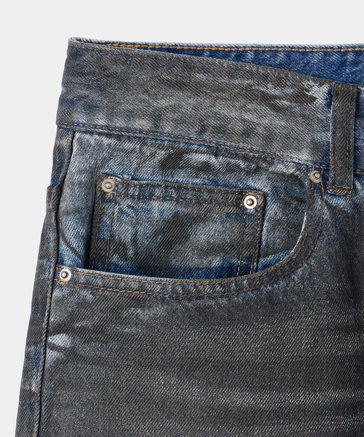 메종미네드(MAISON MINED) DARK WAX COATED DENIM PANTS BLUE