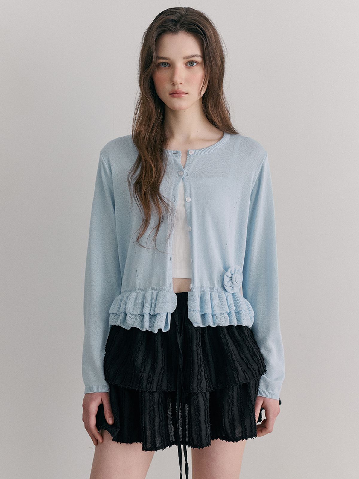 에트몽(ETMON) Texture Tiered Mini Skirt, Black