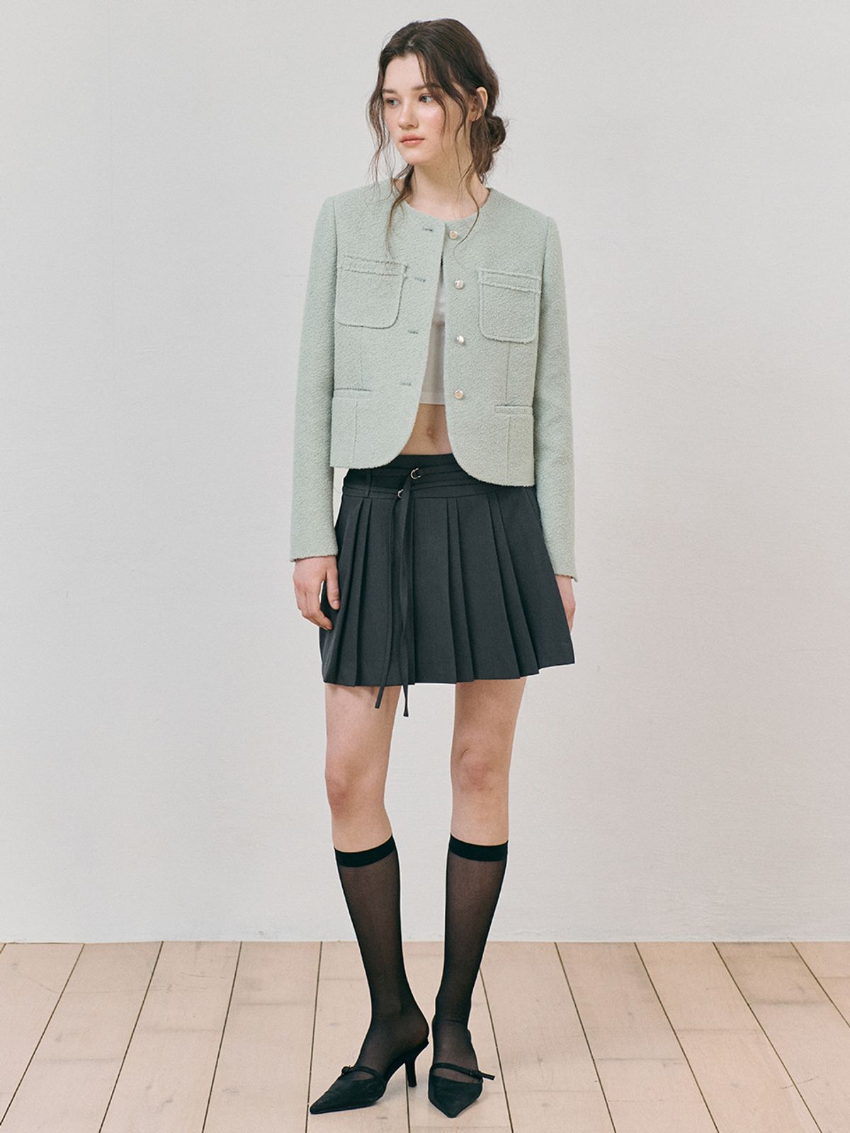 에트몽(ETMON) Double Pleats Skirt, Charcoal