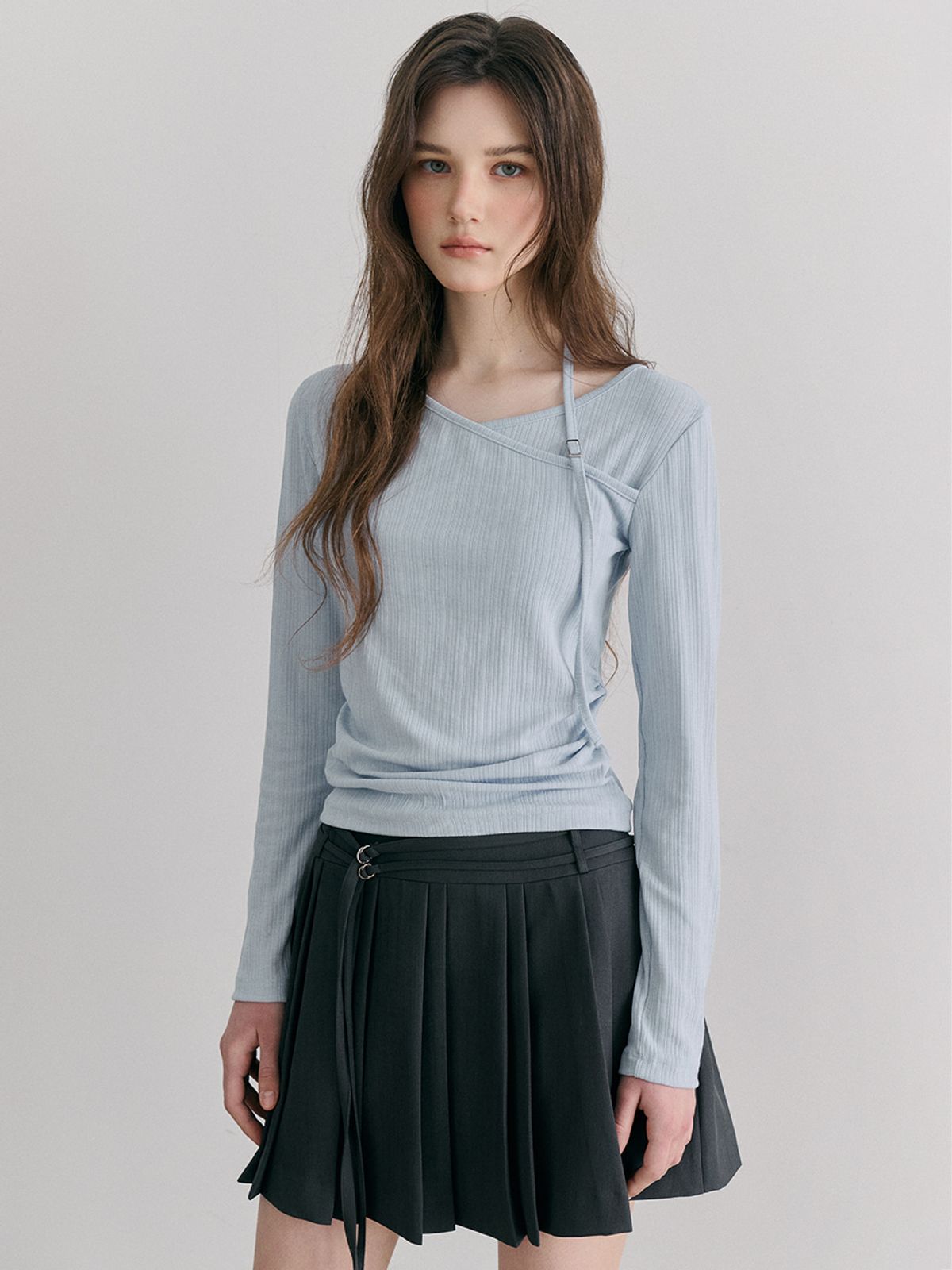 에트몽(ETMON) Double Pleats Skirt, Charcoal