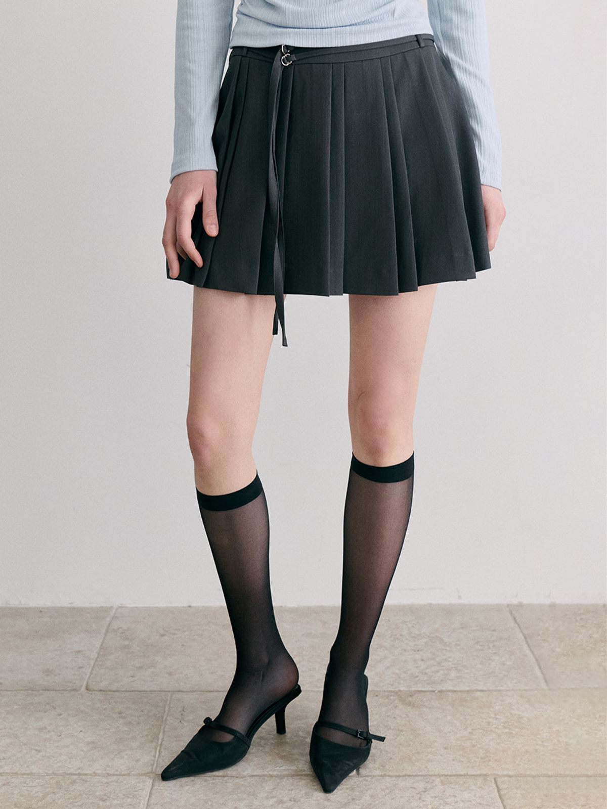 에트몽(ETMON) Double Pleats Skirt, Charcoal
