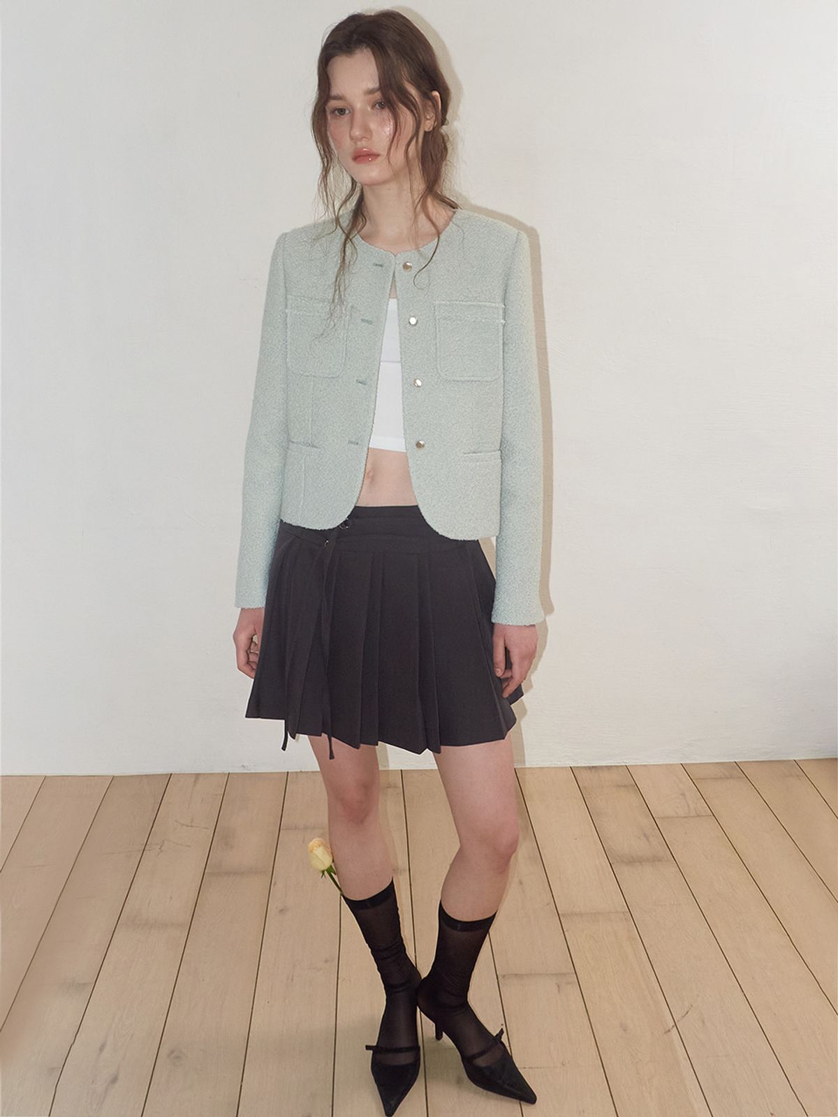 에트몽(ETMON) Double Pleats Skirt, Charcoal