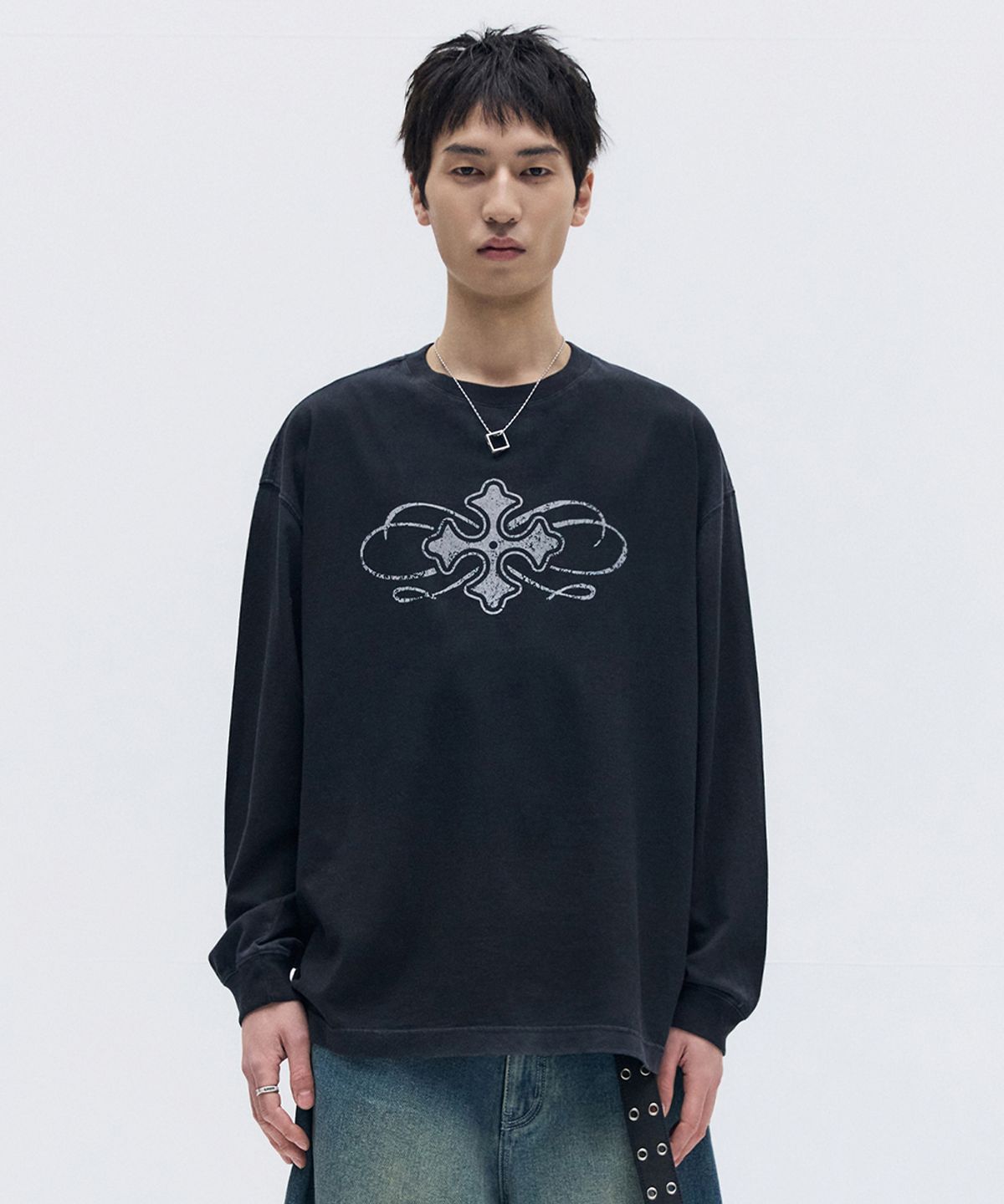 메종미네드(MAISON MINED) CELTIC CROSS LONG SLEEVE WASHED BLACK