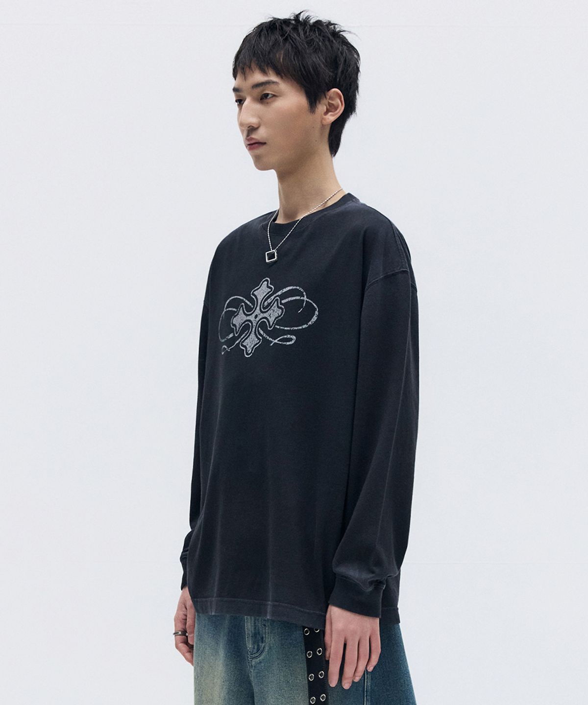 메종미네드(MAISON MINED) CELTIC CROSS LONG SLEEVE WASHED BLACK