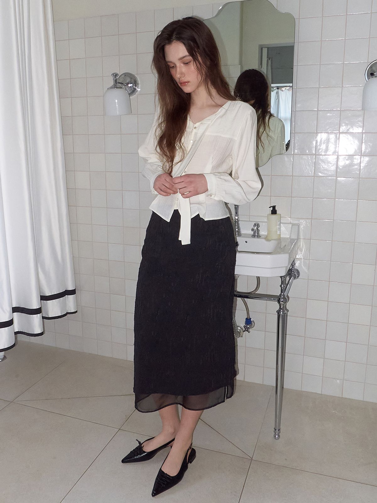 에트몽(ETMON) Layered Sheer Skirt, Black