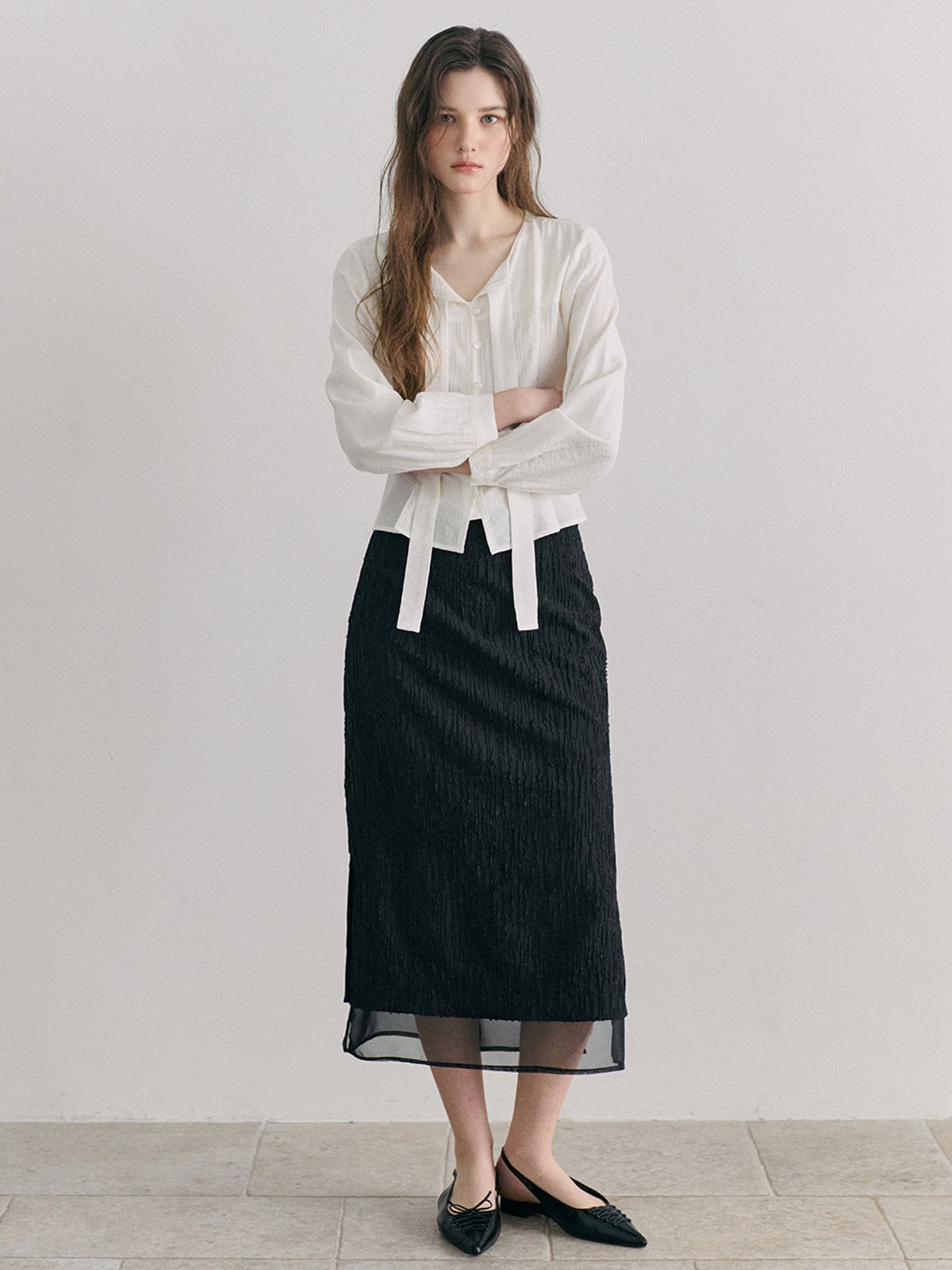 에트몽(ETMON) Layered Sheer Skirt, Black