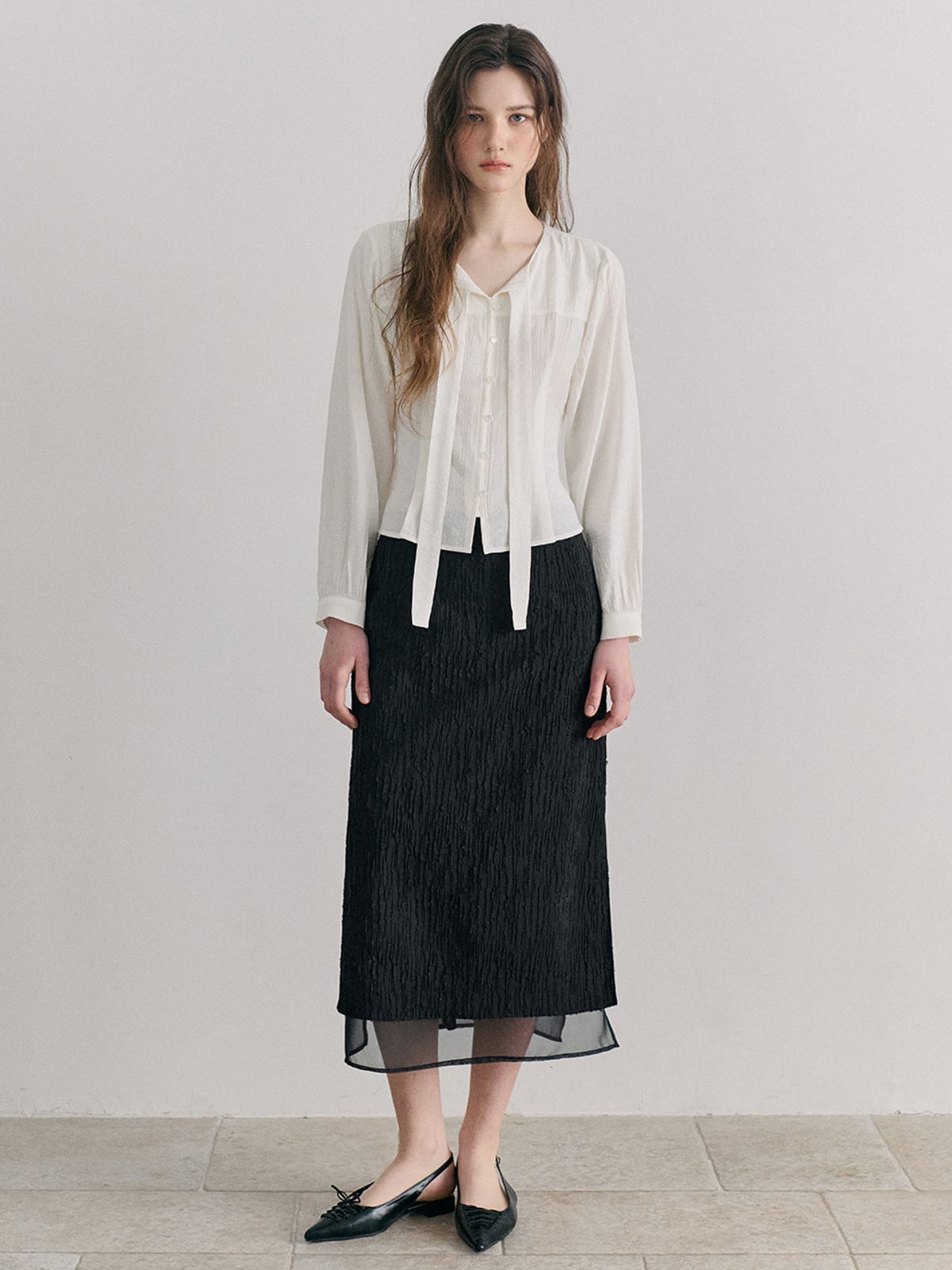 에트몽(ETMON) Layered Sheer Skirt, Black