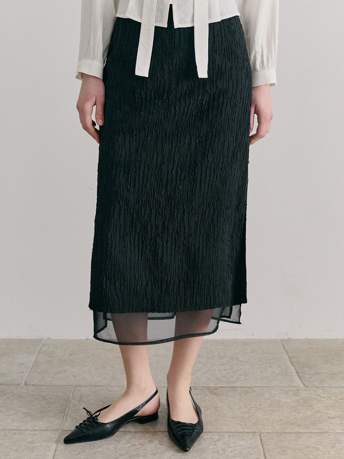 에트몽(ETMON) Layered Sheer Skirt, Black