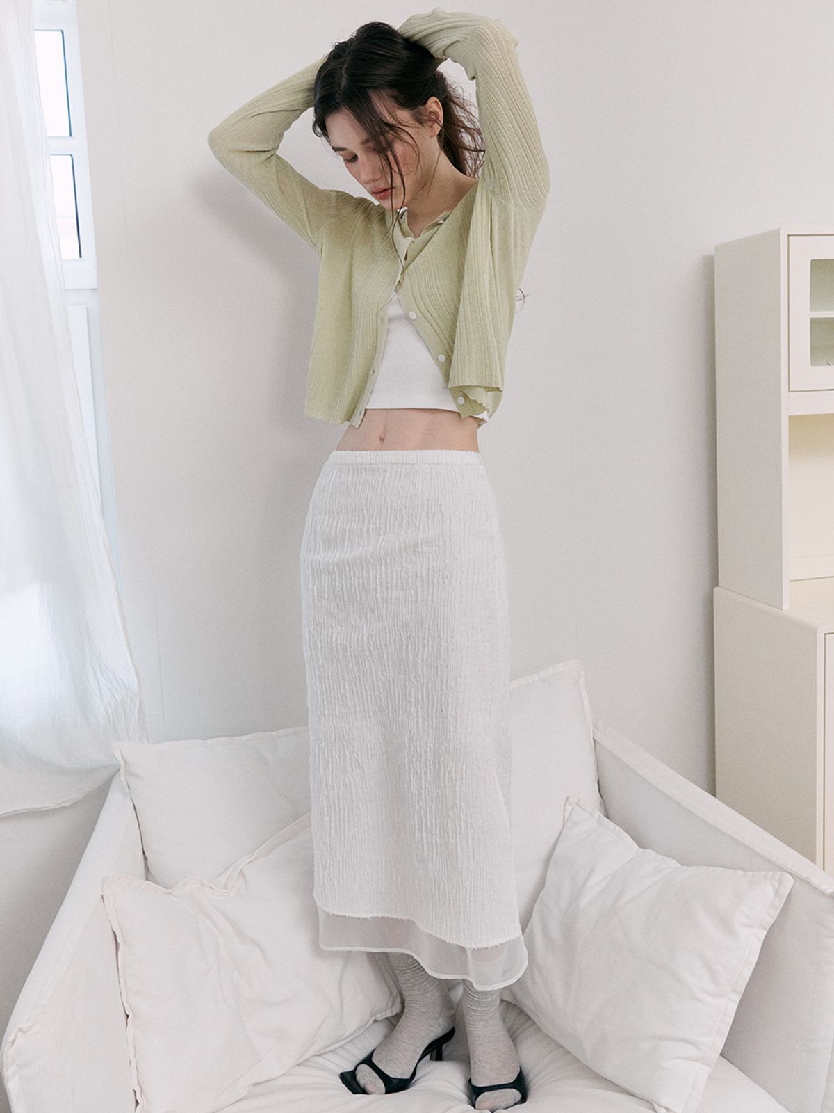 에트몽(ETMON) Layered Sheer Skirt, White